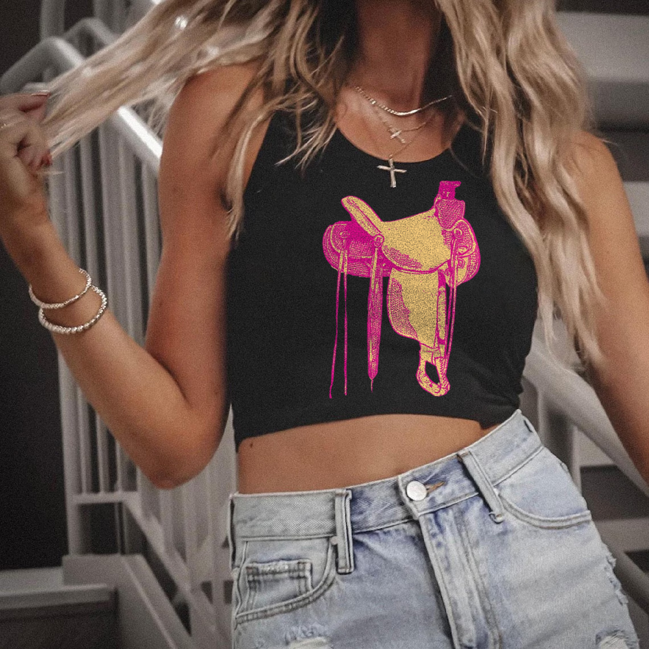 Western Pink Saddle Tank Top