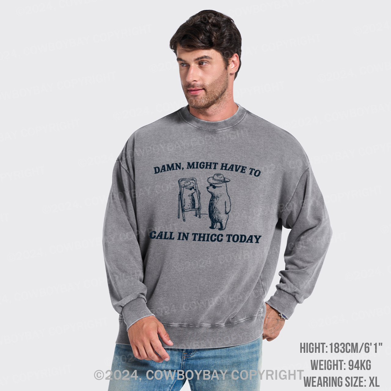 Damn,Might Have To Call In Thicc Today Washed Sweatshirts