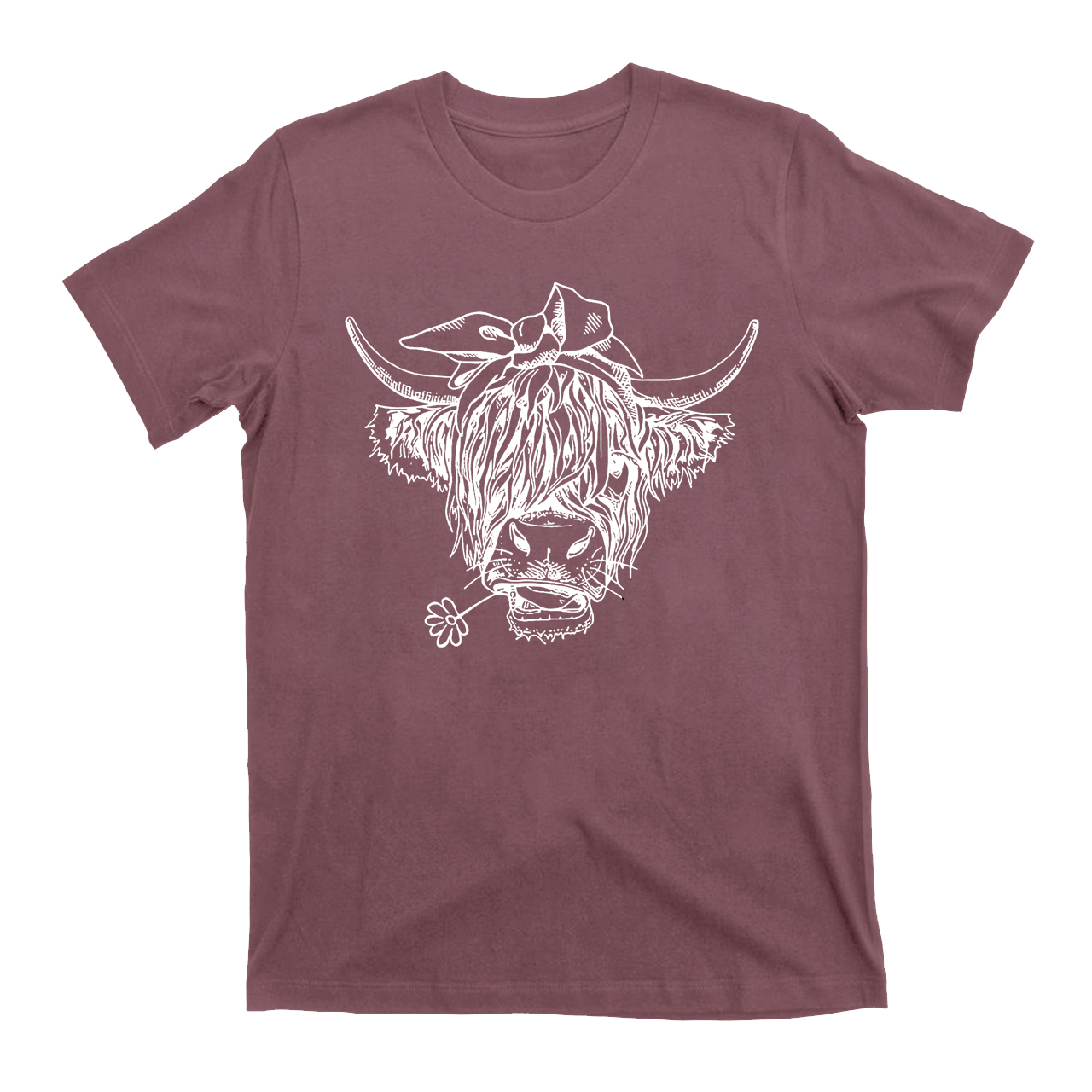 Holding a Daisy in Highland Cow Mouth T-Shirts