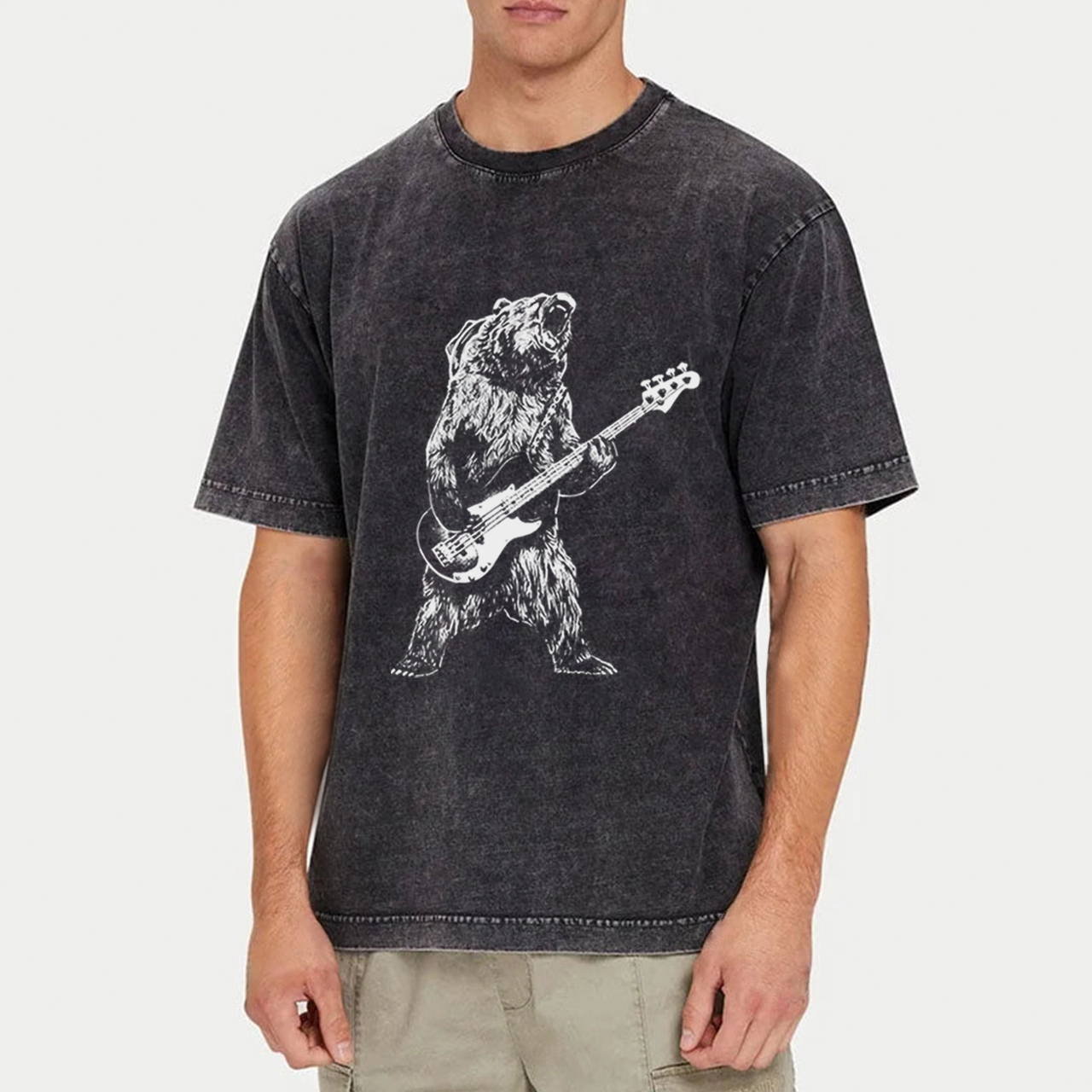 Bear Playing Bass Guitar Garment-dye Tees
