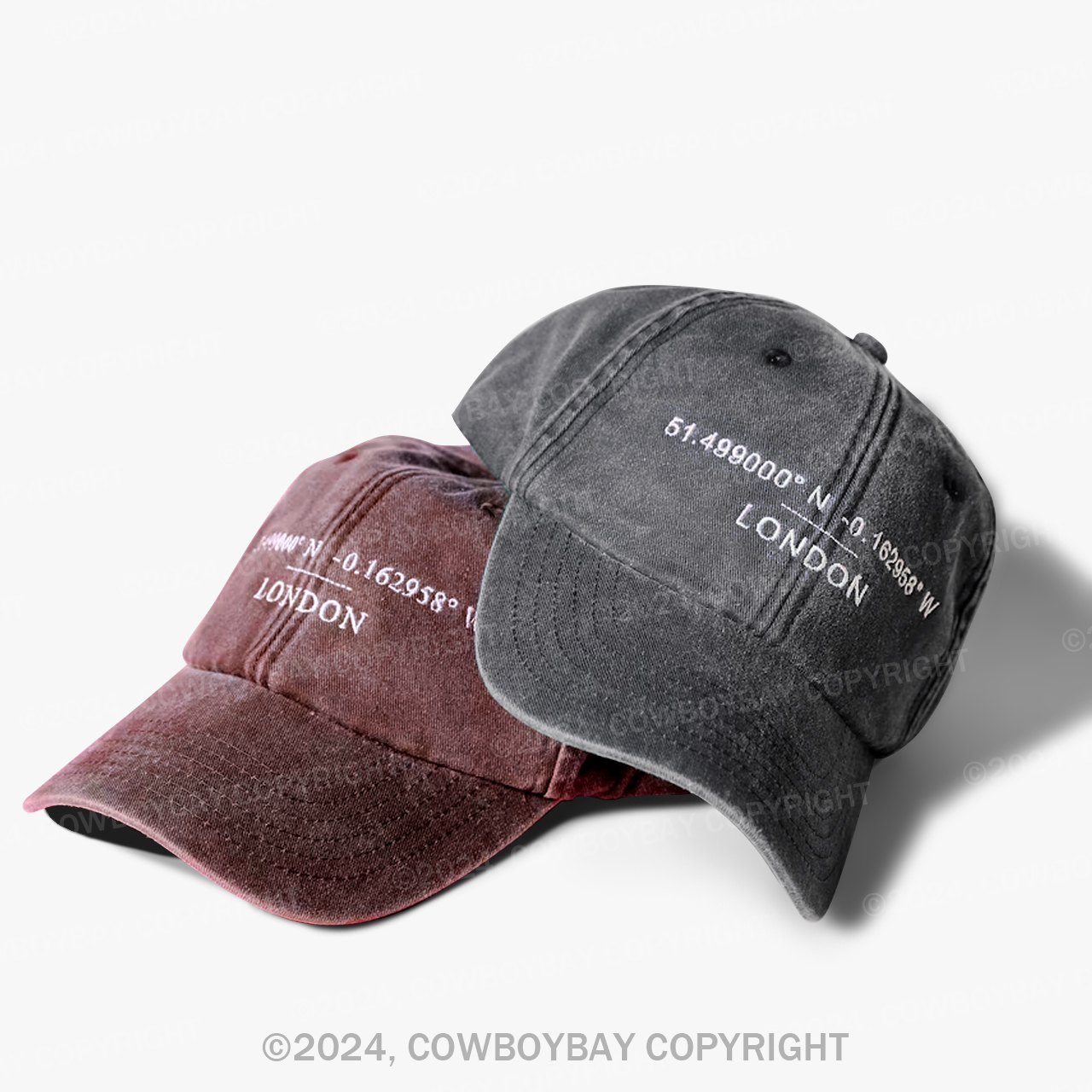 Personalised Your Favourite Location Coordinates Embroidered Washed Hat