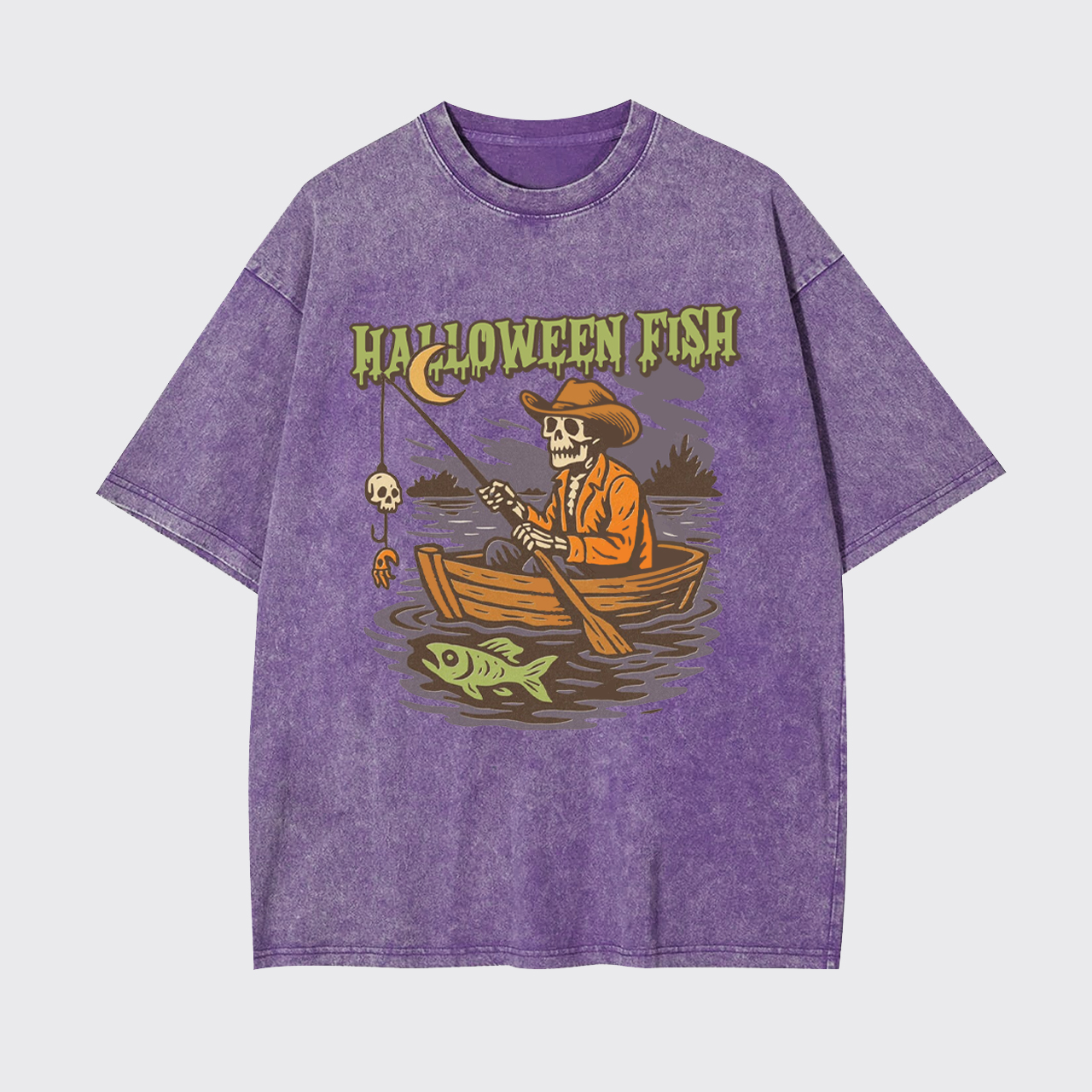 Halloween Fishing Ghost Bait Skeleton Garment-dye Tees