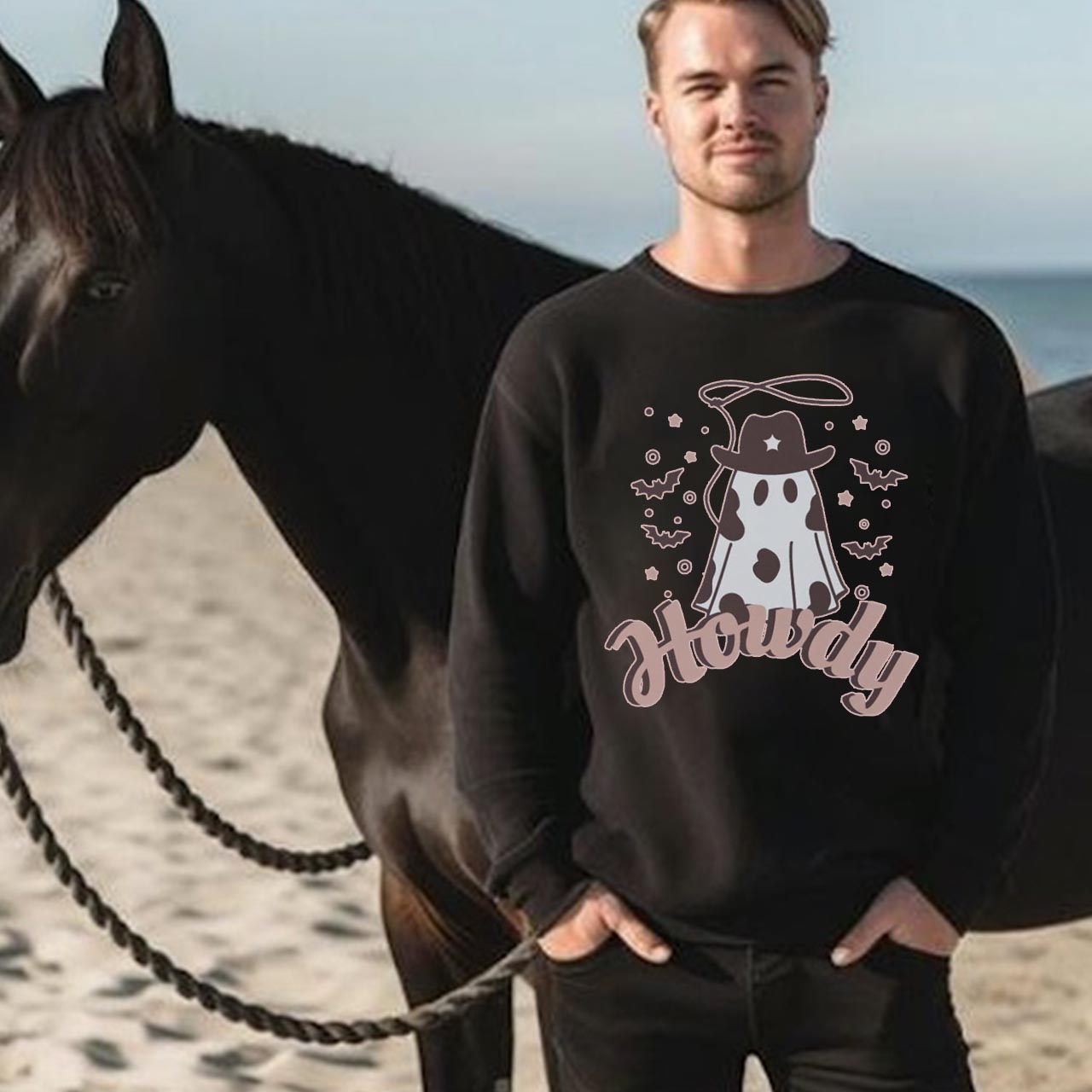 Howdy Western Cowboy Ghost Halloween Sweatshirt