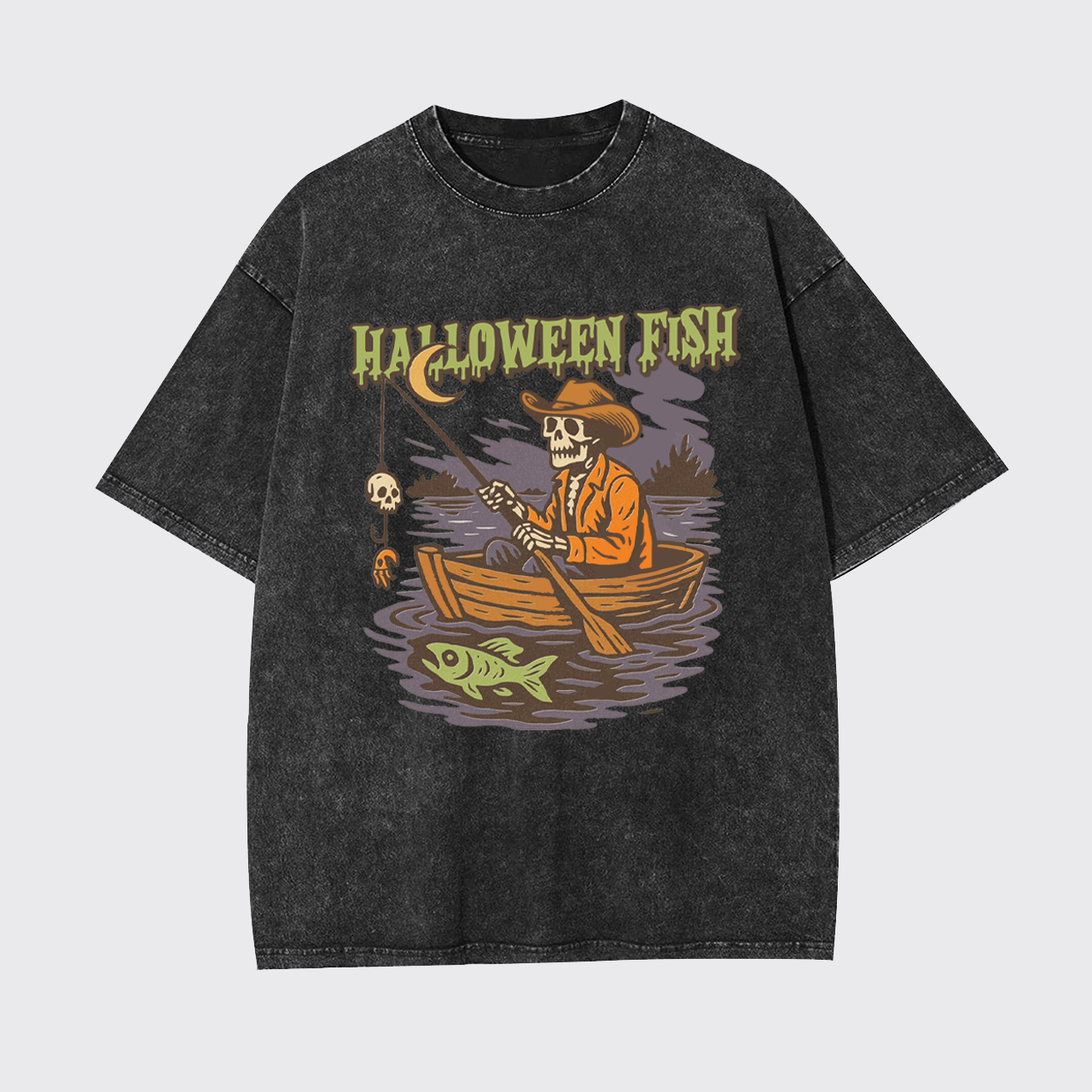 Halloween Fishing Ghost Bait Skeleton Garment-dye Tees