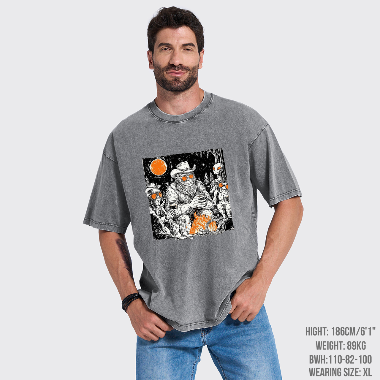 Retro Bigfoot With Beer Alien Drinking Garment-dye Tees