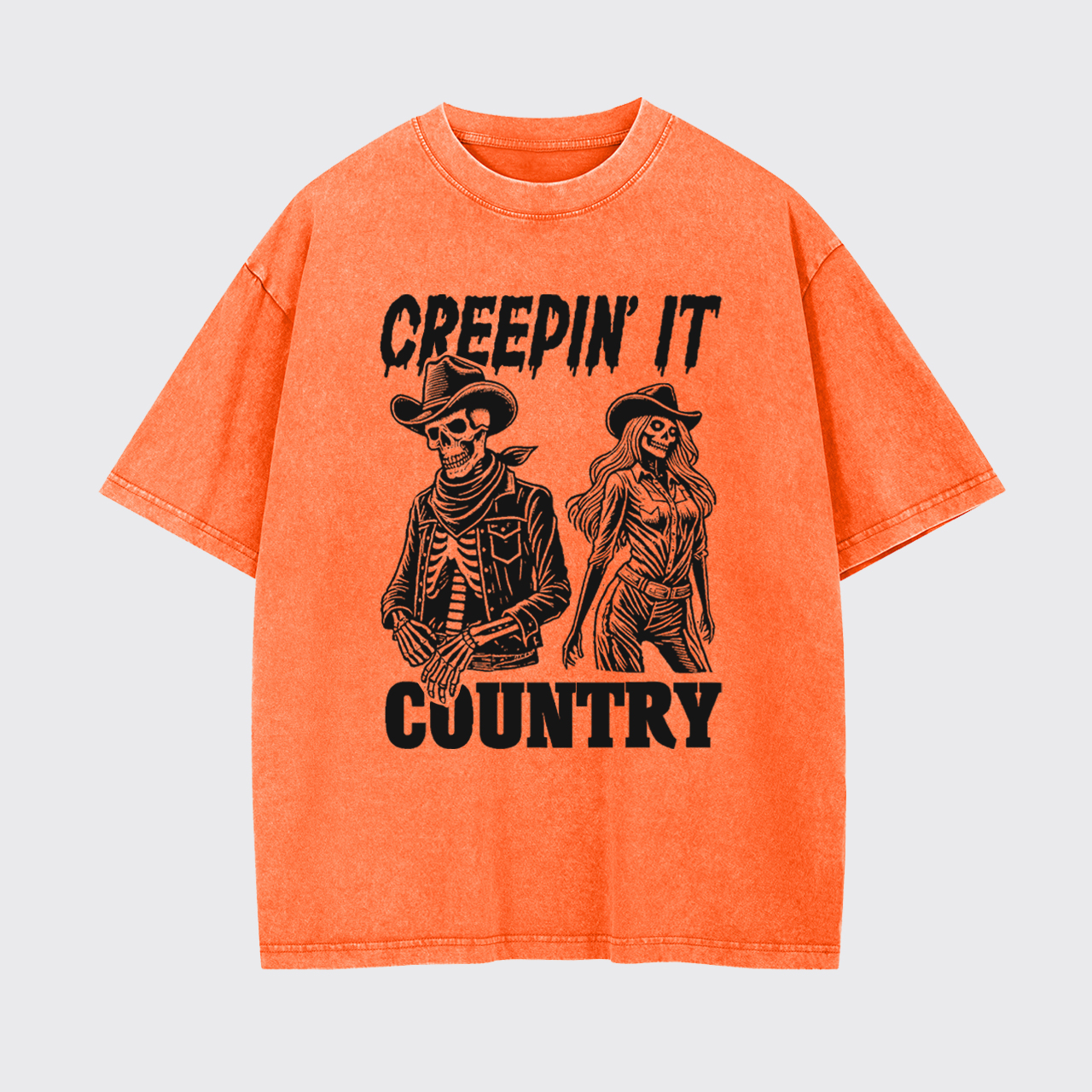 Creepin' It Cowboy Skeleton Cowgirl Ghost Garment-dye Tees
