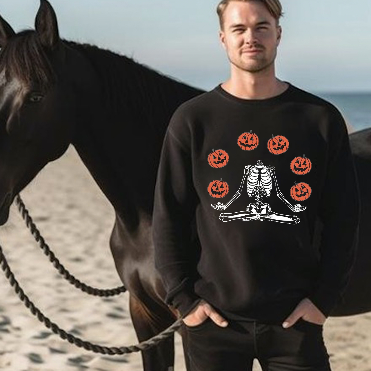 Pumpkin Skeleton Vintage Halloween Sweatshirt