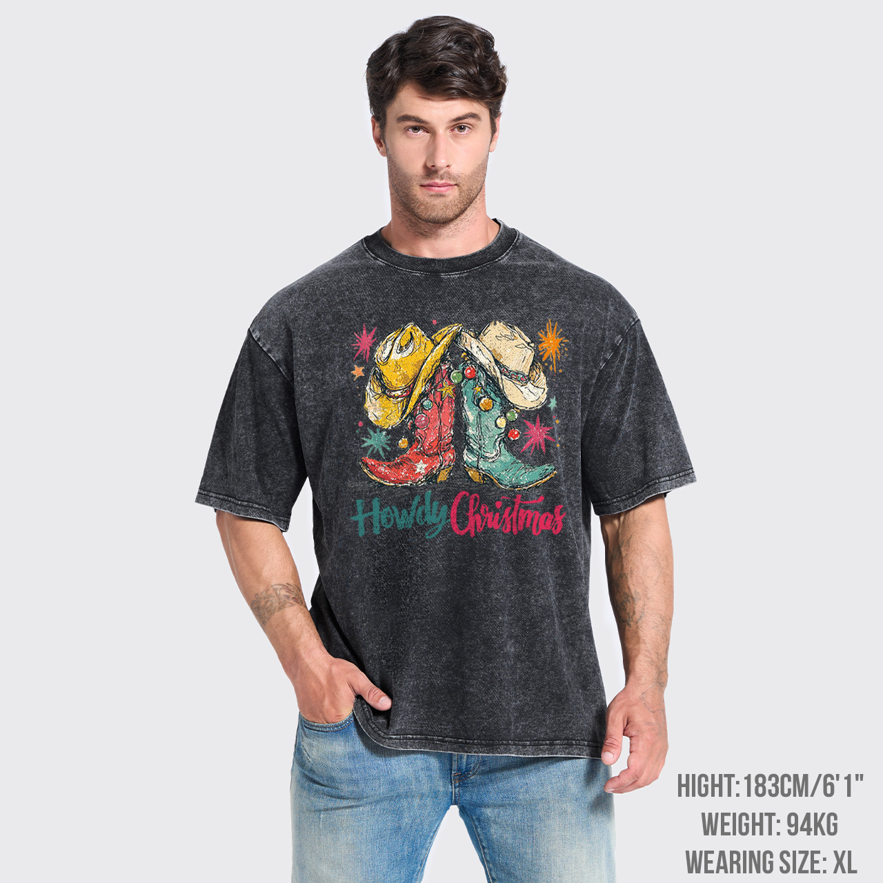 Howdy Christmas Western Cowboy Boot Garment-dye Tees