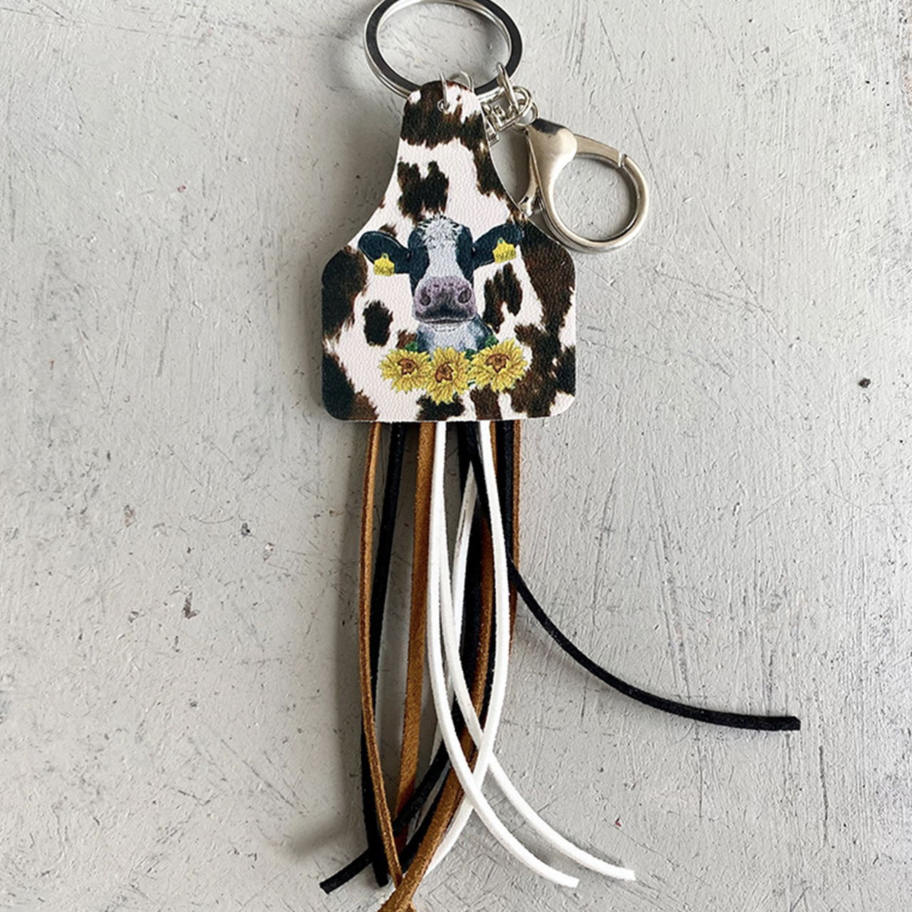 Western Style Leather Keychain Sunflower Leopard Print
