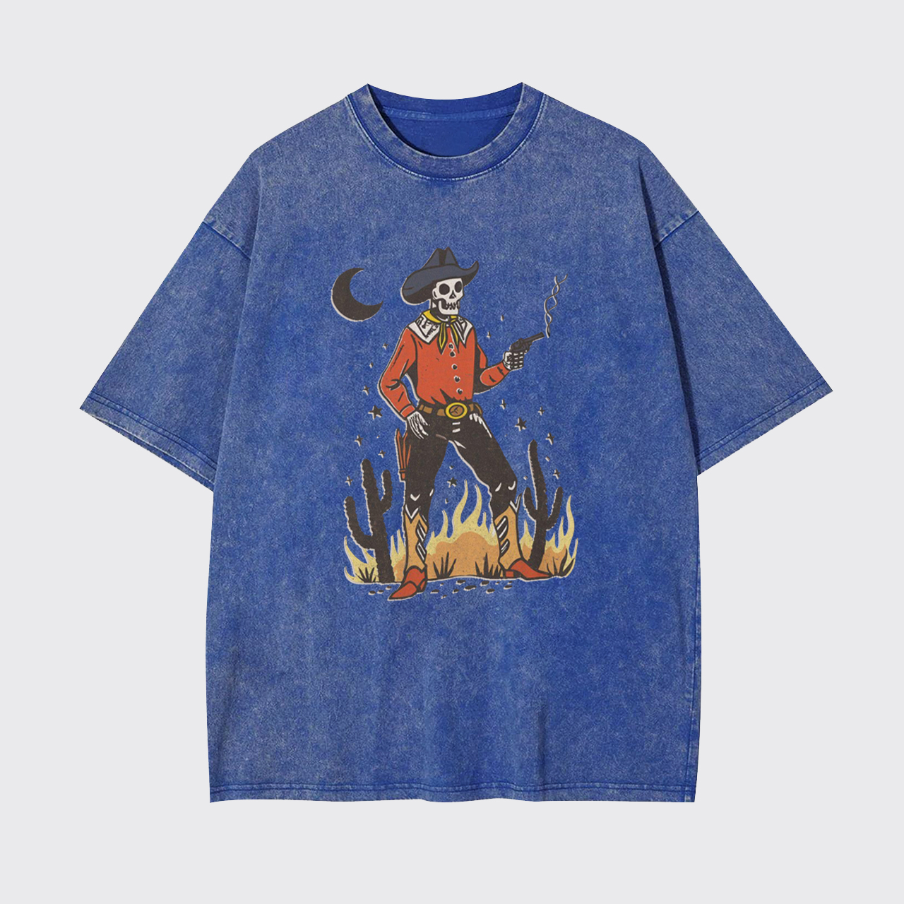 Skeleton Western Halloween Retro Desert Garment-dye Tees
