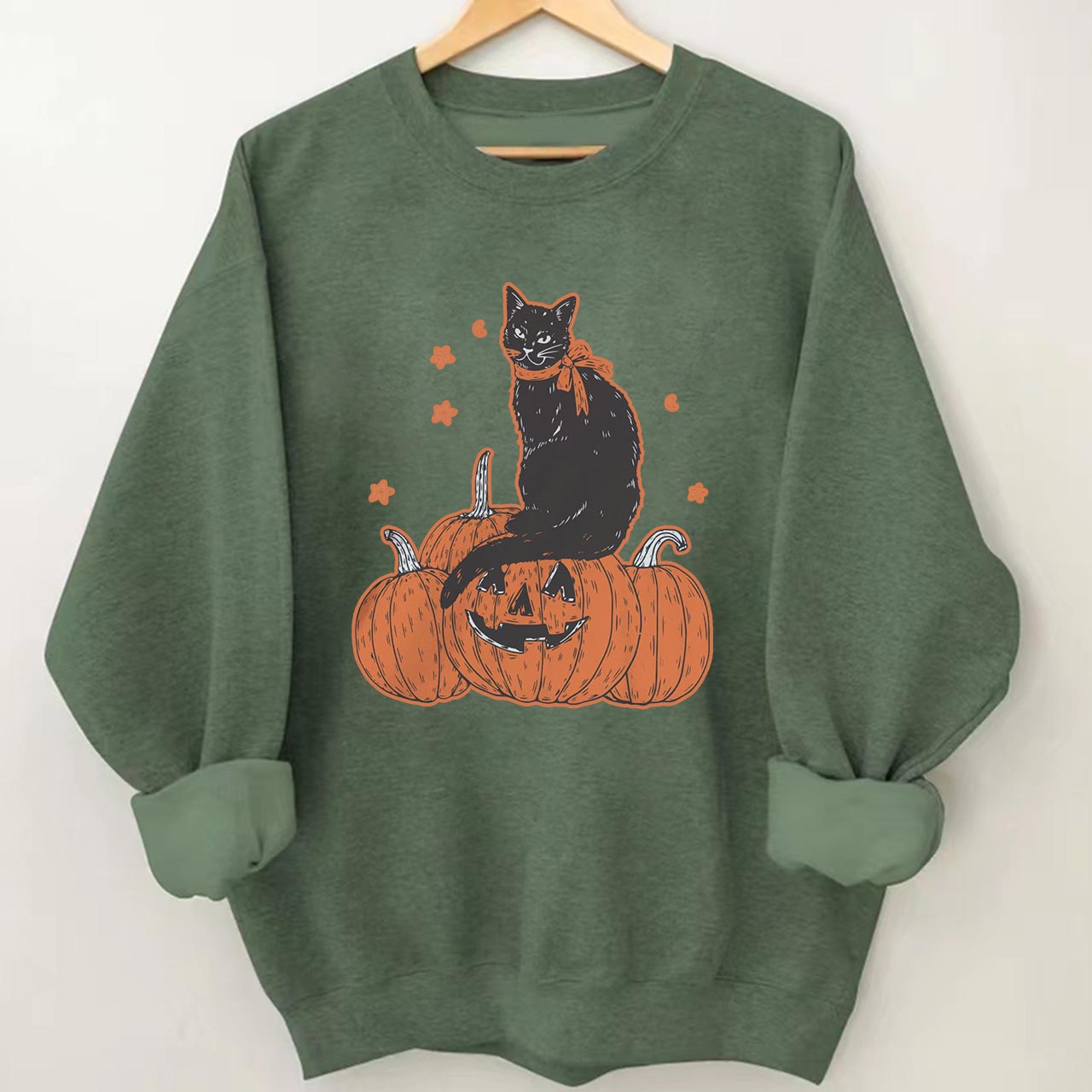 Black Cat On Grimacing Pumpkin  Halloween Sweatshirt