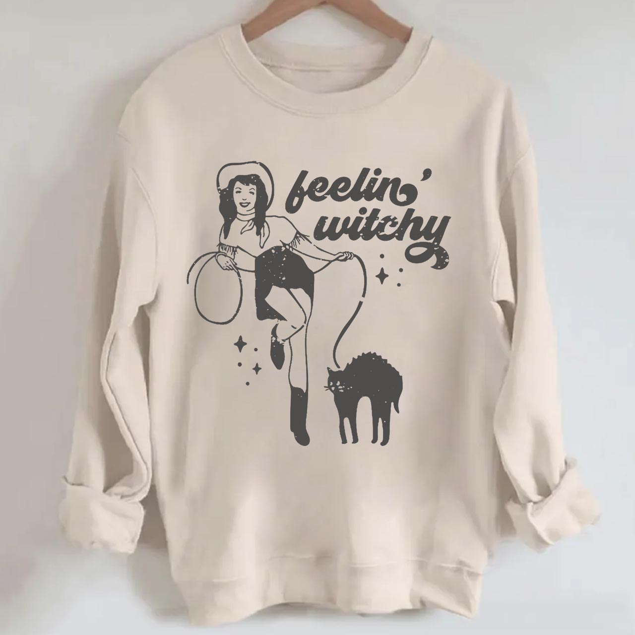 Feeling Witchy Cowgirl Cat Halloween Sweatshirt