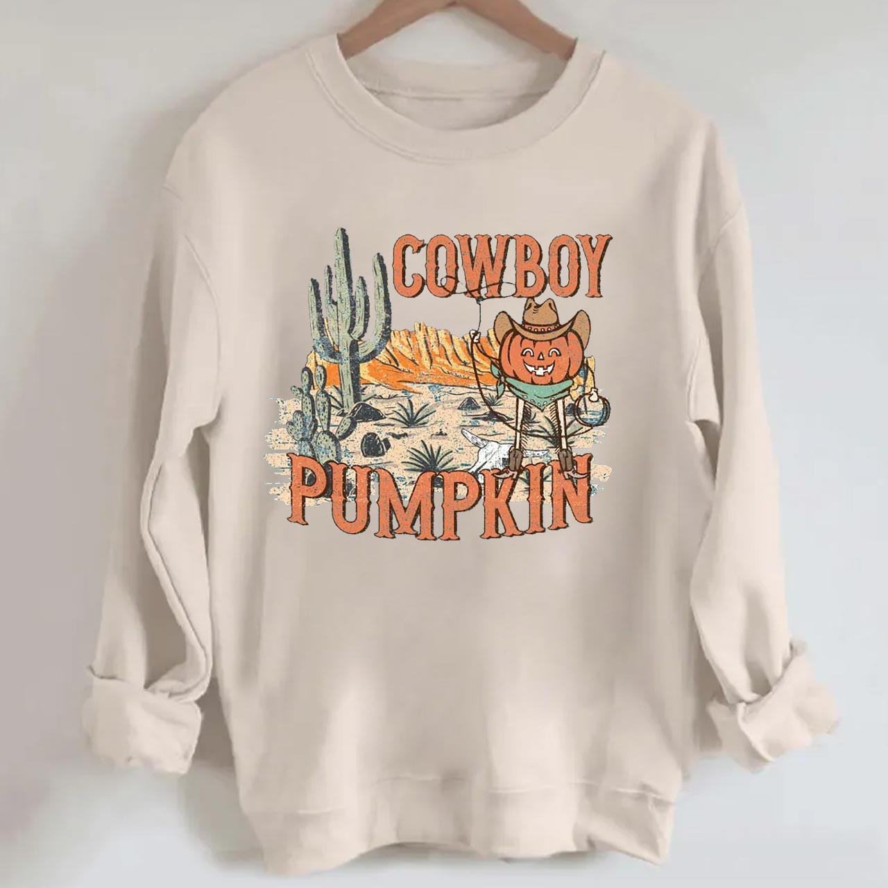 Halloween Cowboy Ghost Pumpkin Sweatshirt