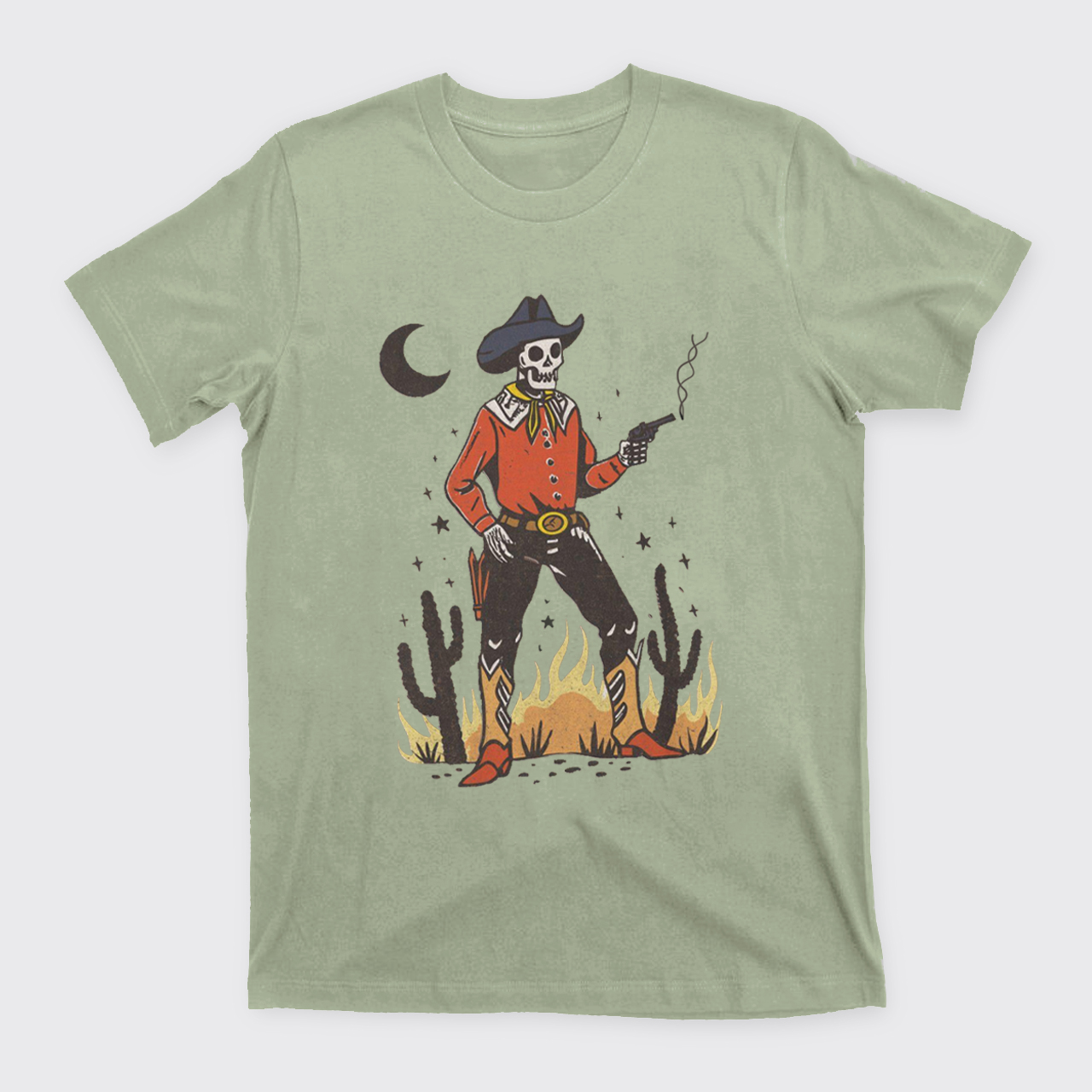 Skeleton Western Halloween Retro Desert T-Shirts