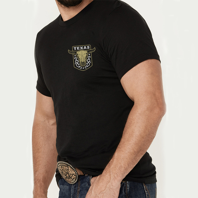 Texas Vintage Emblem With Bull Skull On a Dark T-Shirt