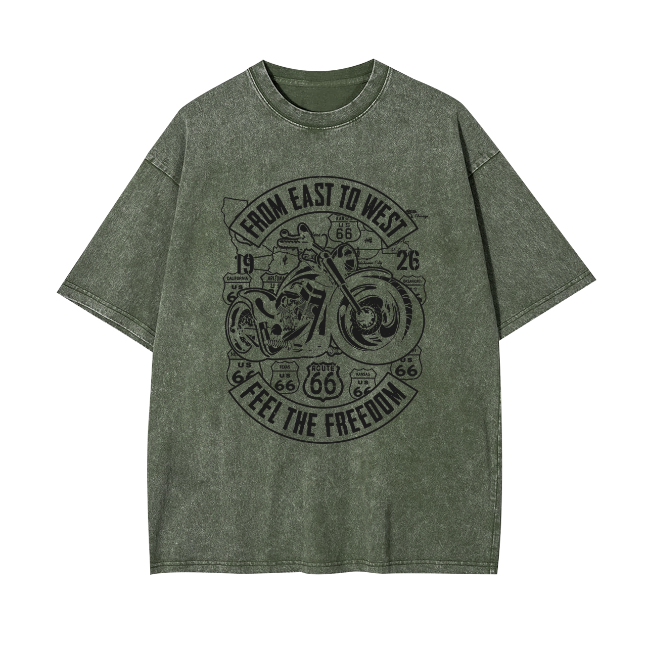 Route 66 From East To West Biker Garment-dye Tees