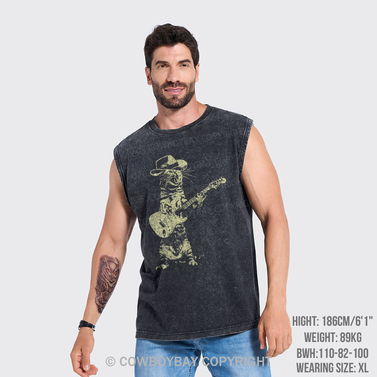 Cat Playing Guitar Washed Tanks