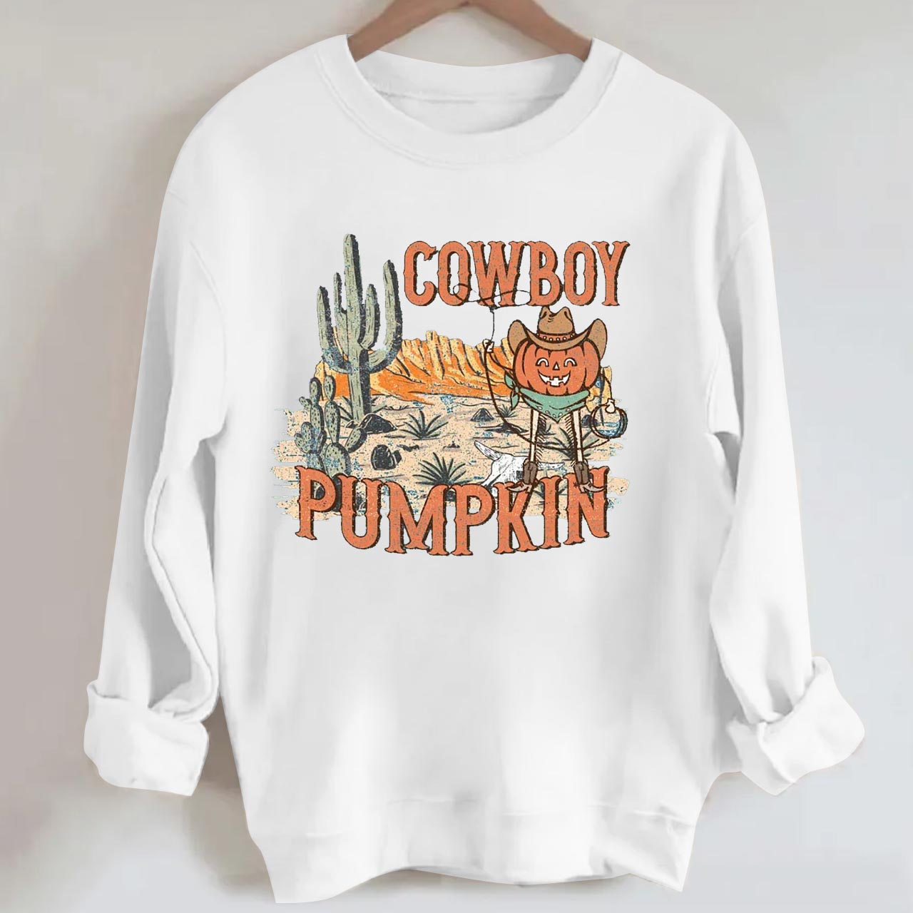 Halloween Cowboy Ghost Pumpkin Sweatshirt