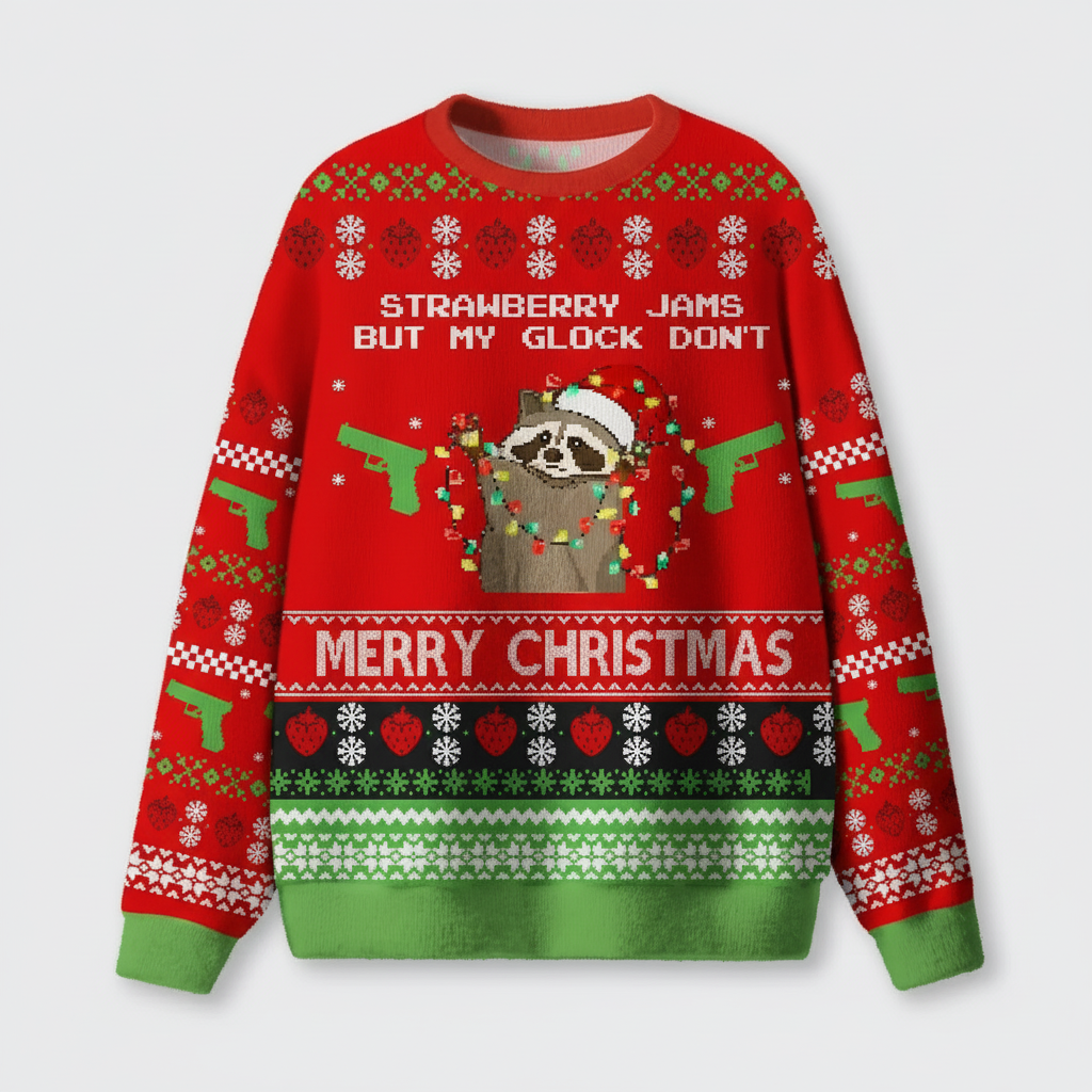Strawberry Jams But My Glock Don't Ugly Knit Sweatshirt