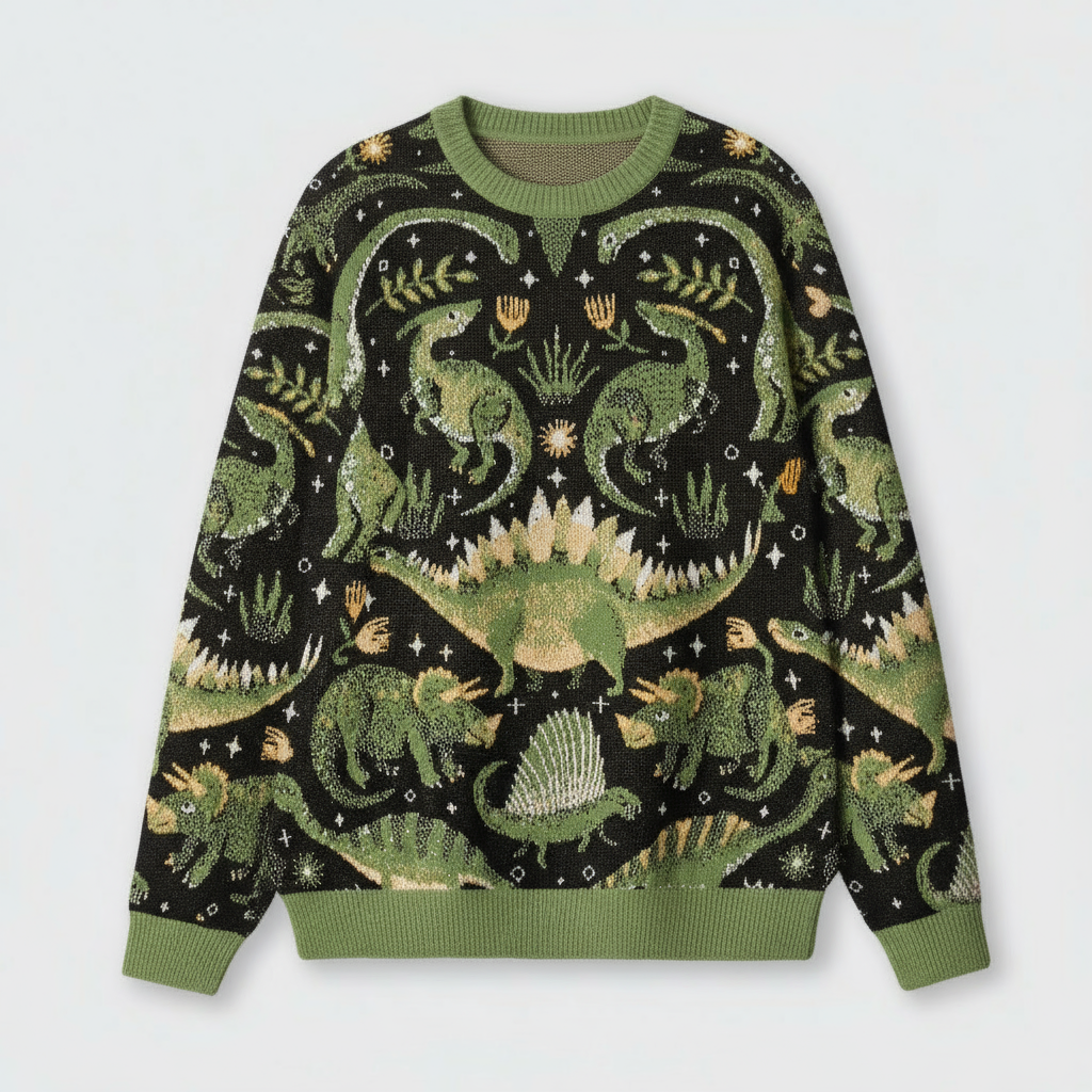 Dinosaur Christmas Ugly Knit Sweatshirt