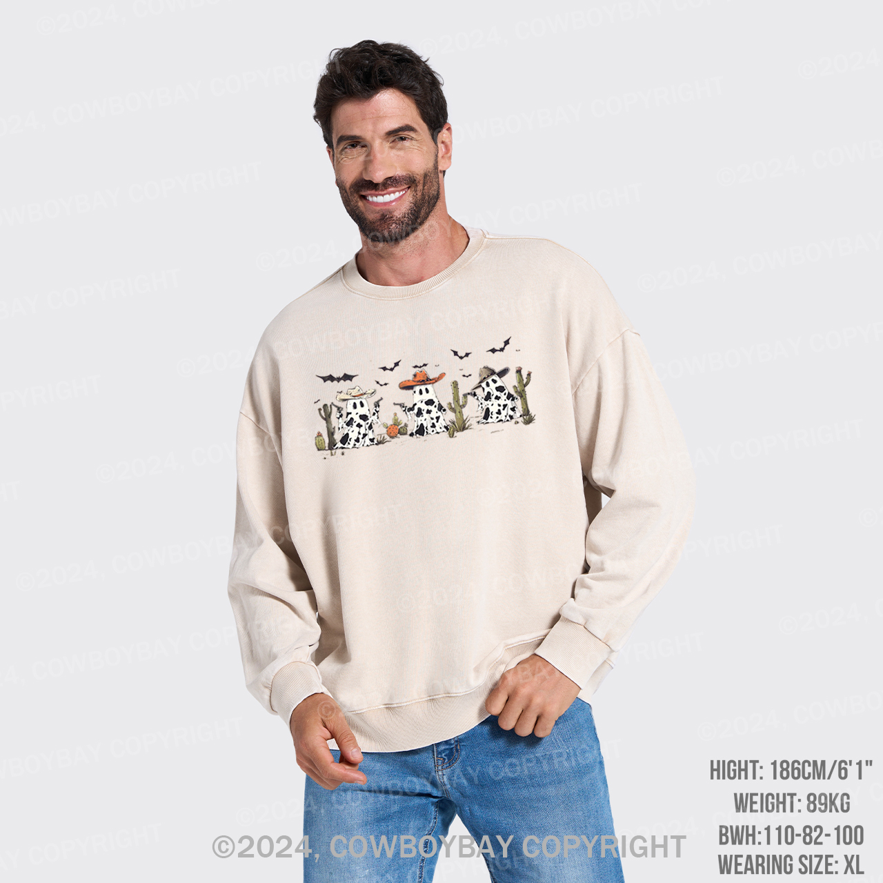 Halloween Ghost Cowboy Washed Sweatshirts