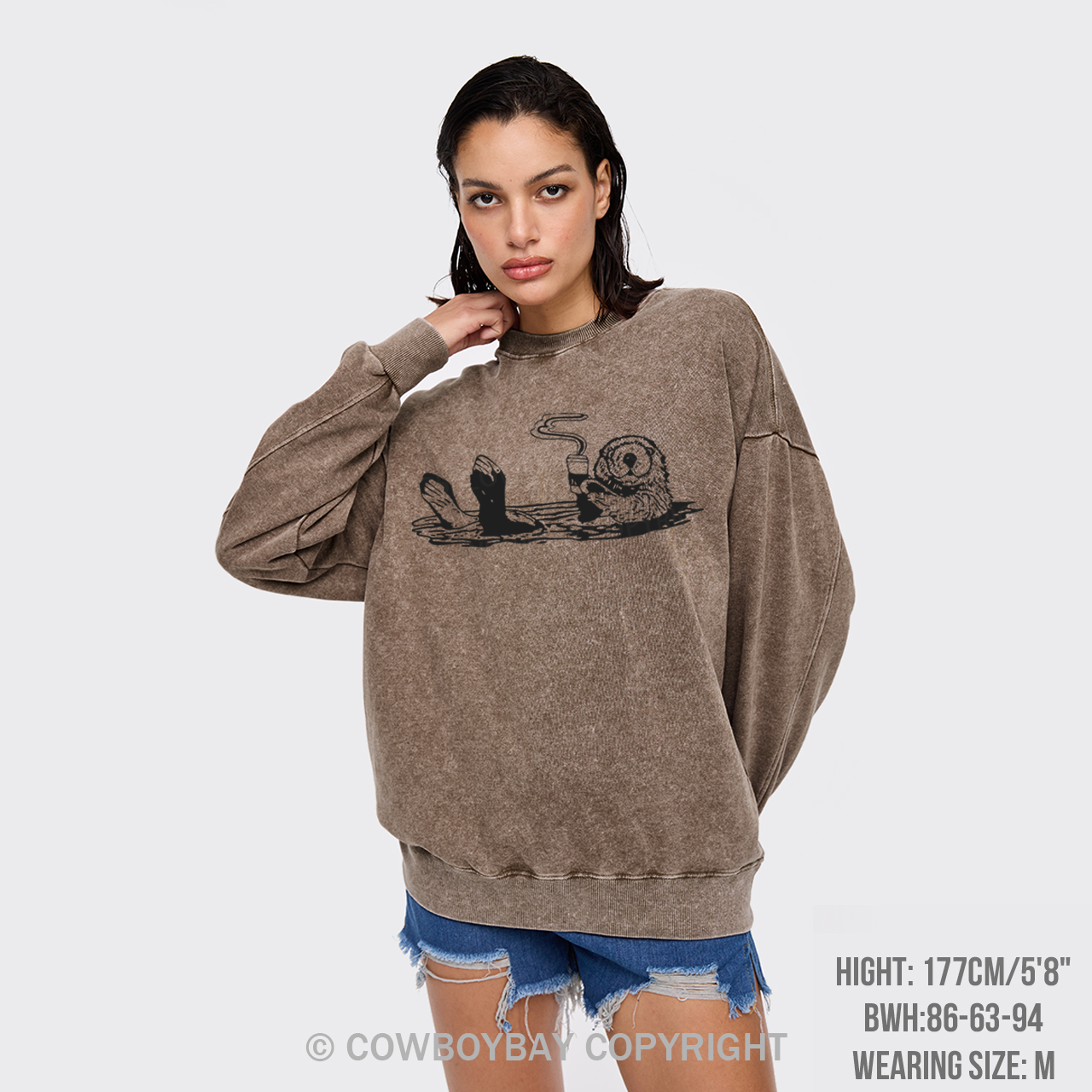Otters Drink Coffee Washed Sweatshirts