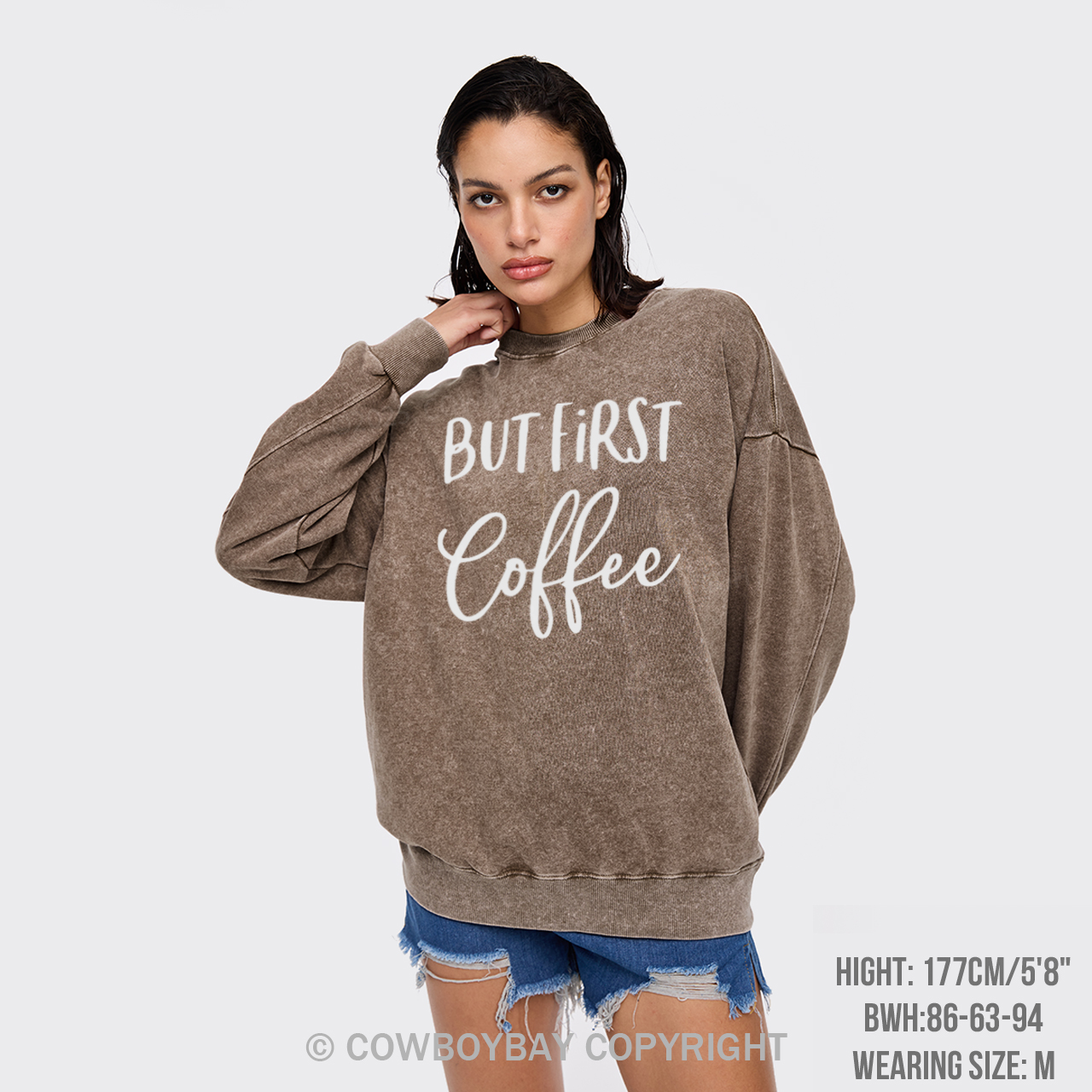 But First Coffee Washed Sweatshirts