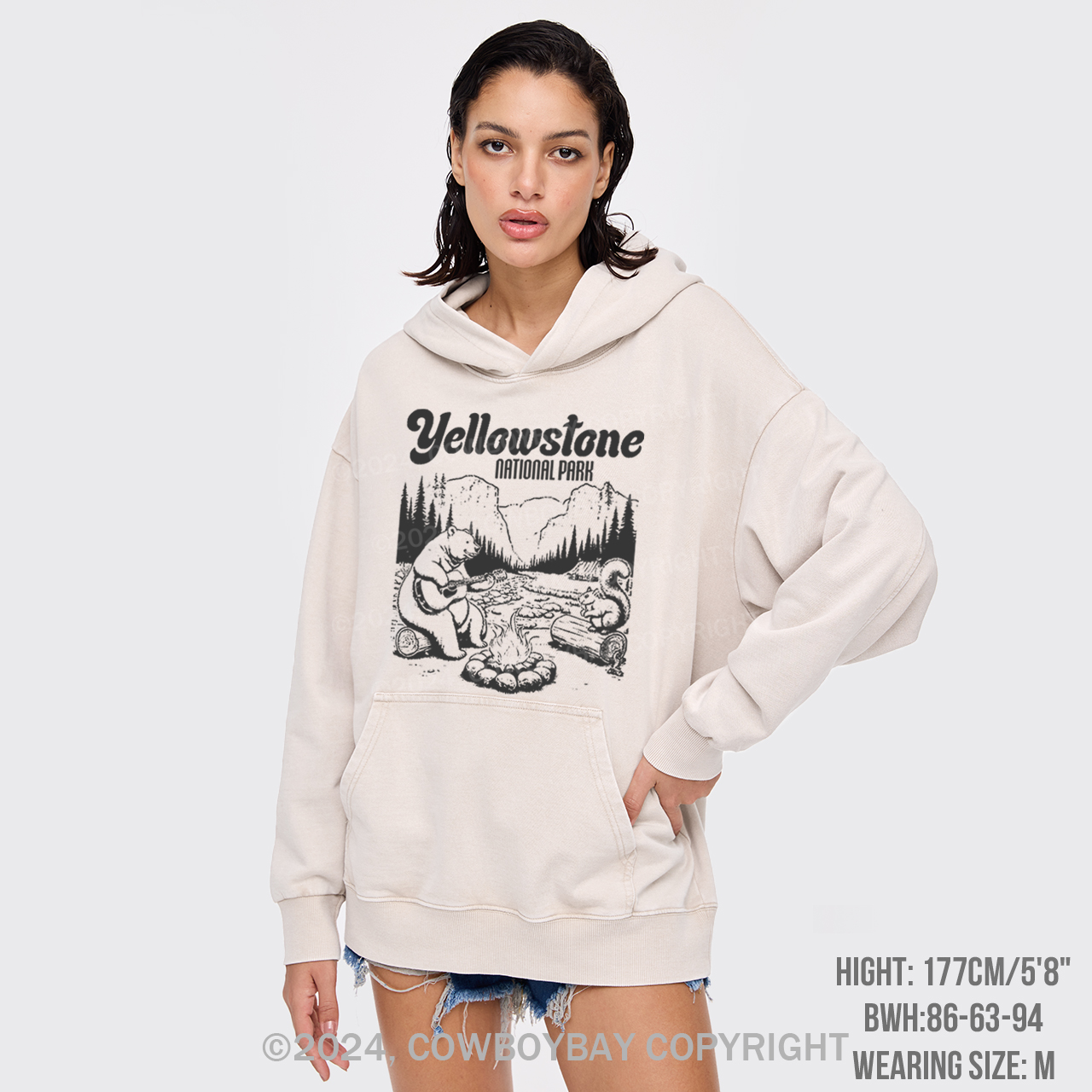 Cute Bear In The Yellowstone National Park Garment-Dye Hoodies