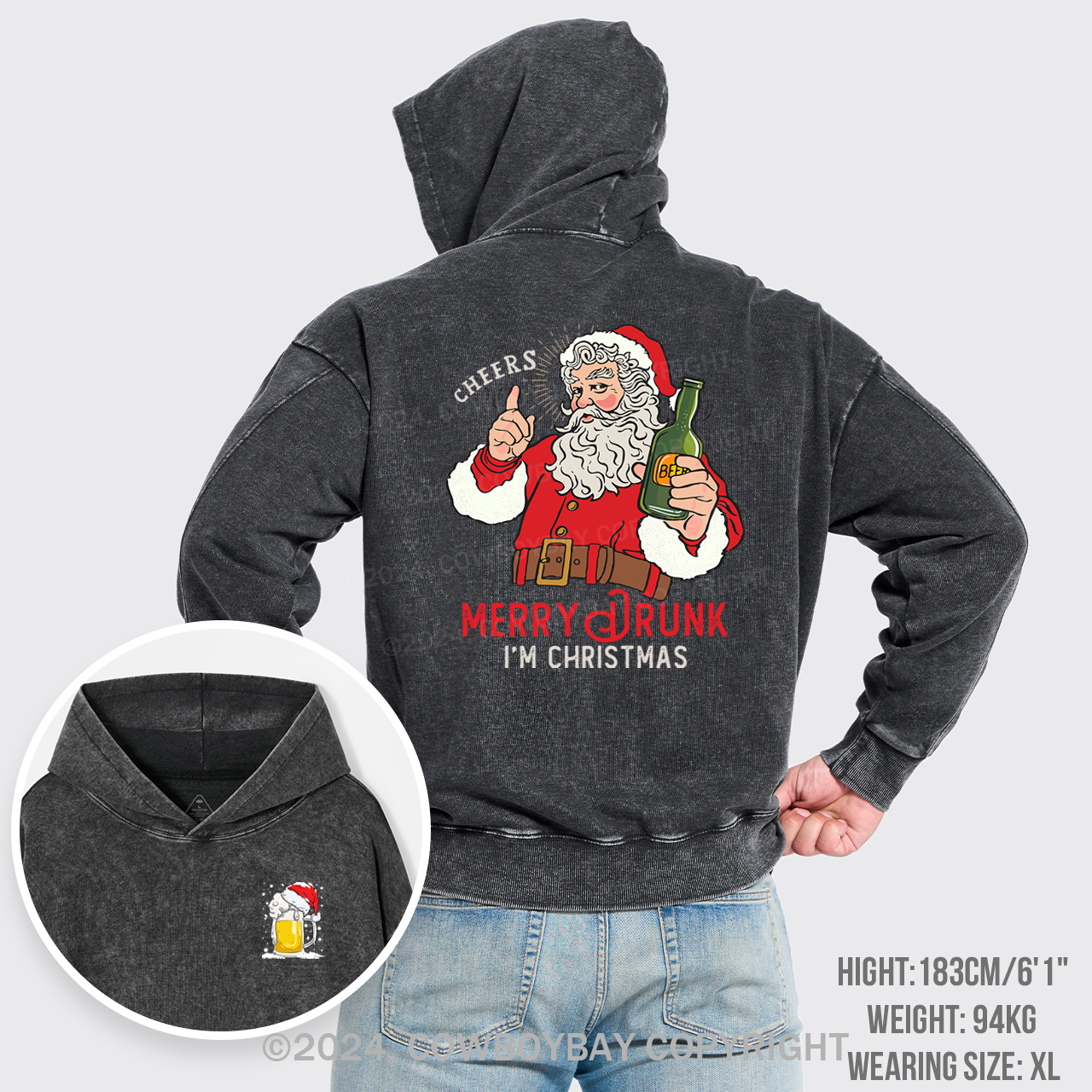 Merry Drunk,I'm Christmas-Santa Garment-Dye Hoodies