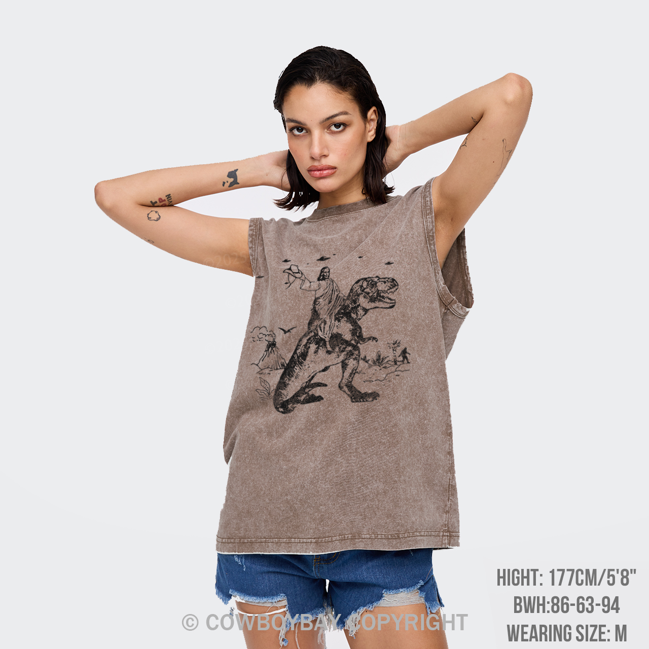 Jesus Riding Dinosaur Washed Tanks