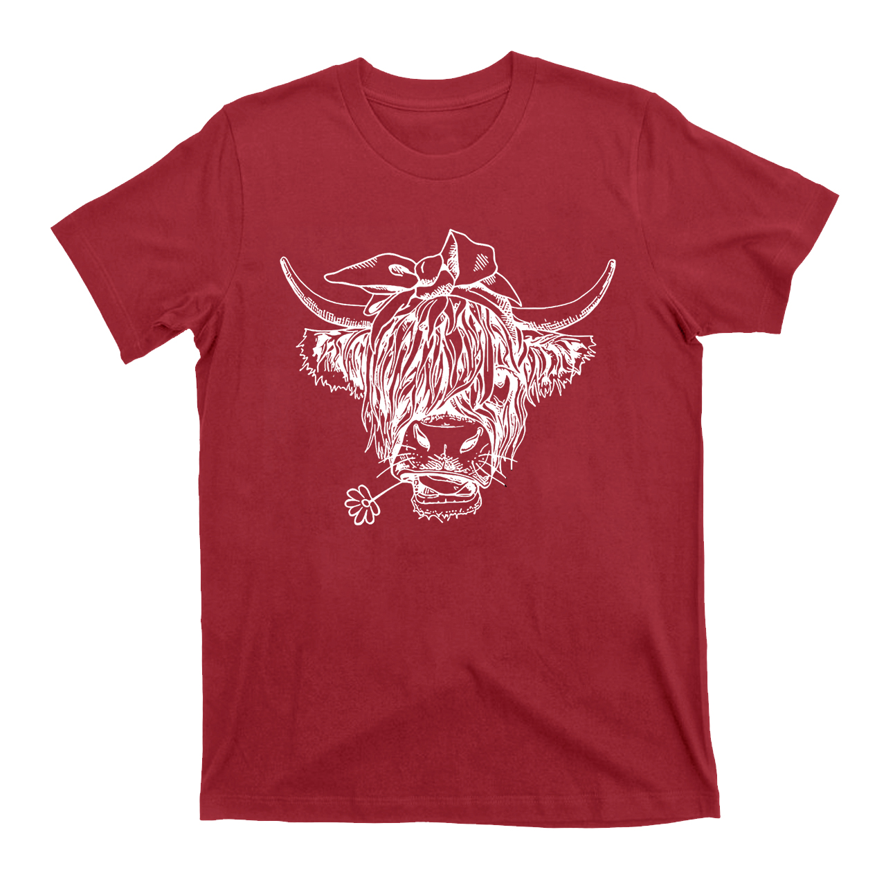 Holding a Daisy in Highland Cow Mouth T-Shirts