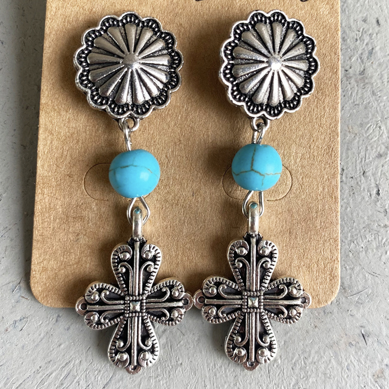 Cross Pumpkin Flower Turquoise Earrings