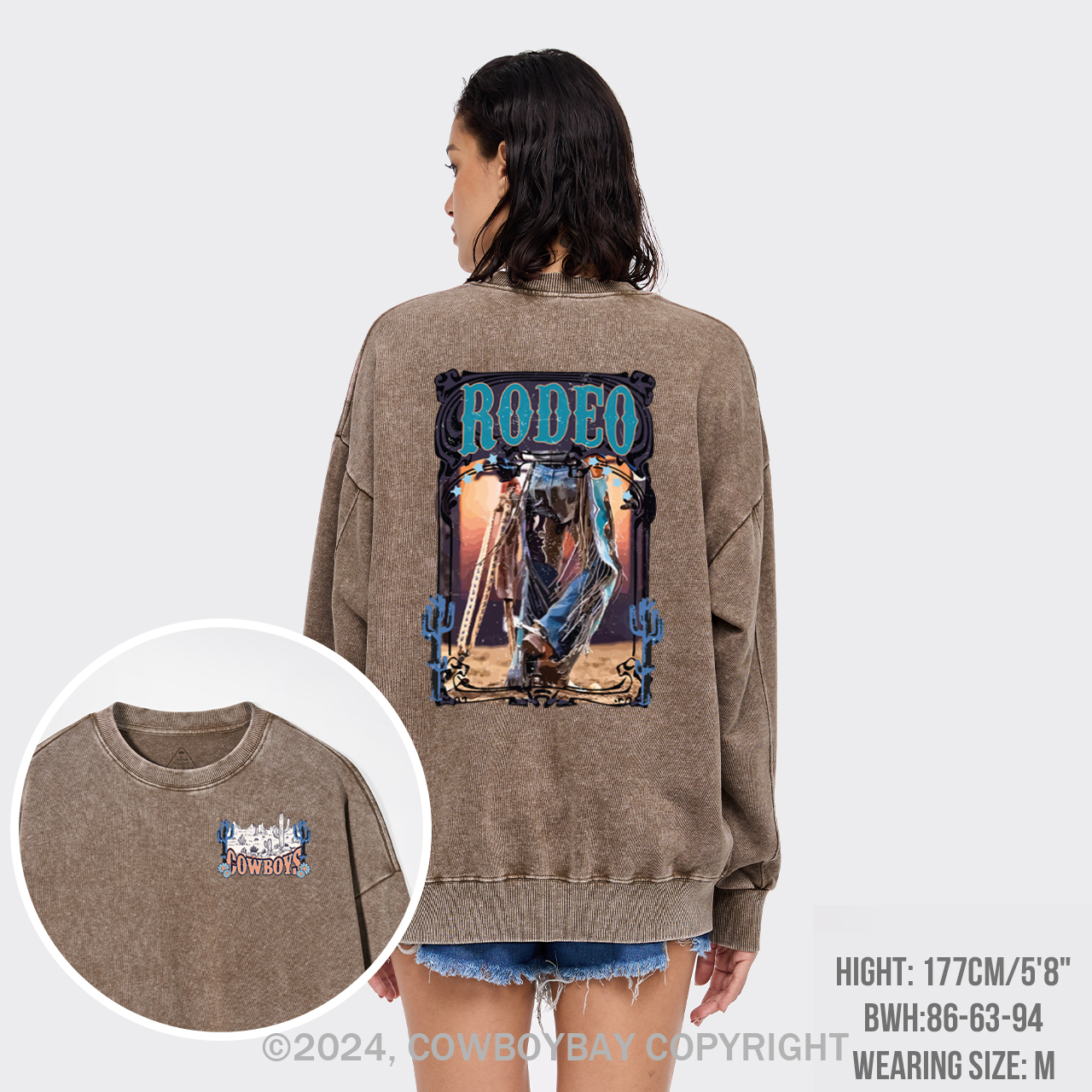 Western Rodeo Wild Cowboy Washed Sweatshirts