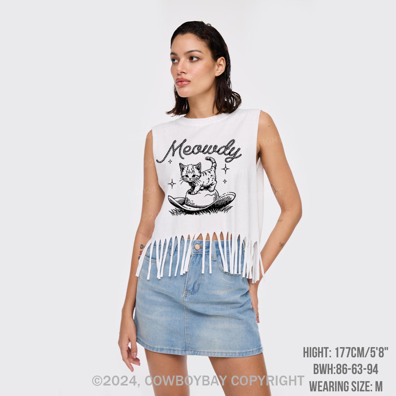 Meowdy Cute Kitten Cat  Fringe Tank