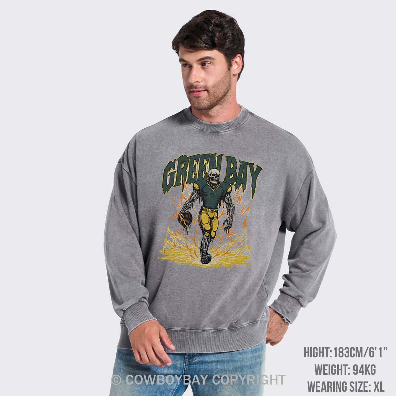 Vintage Skeleton Football Washed Sweatshirts