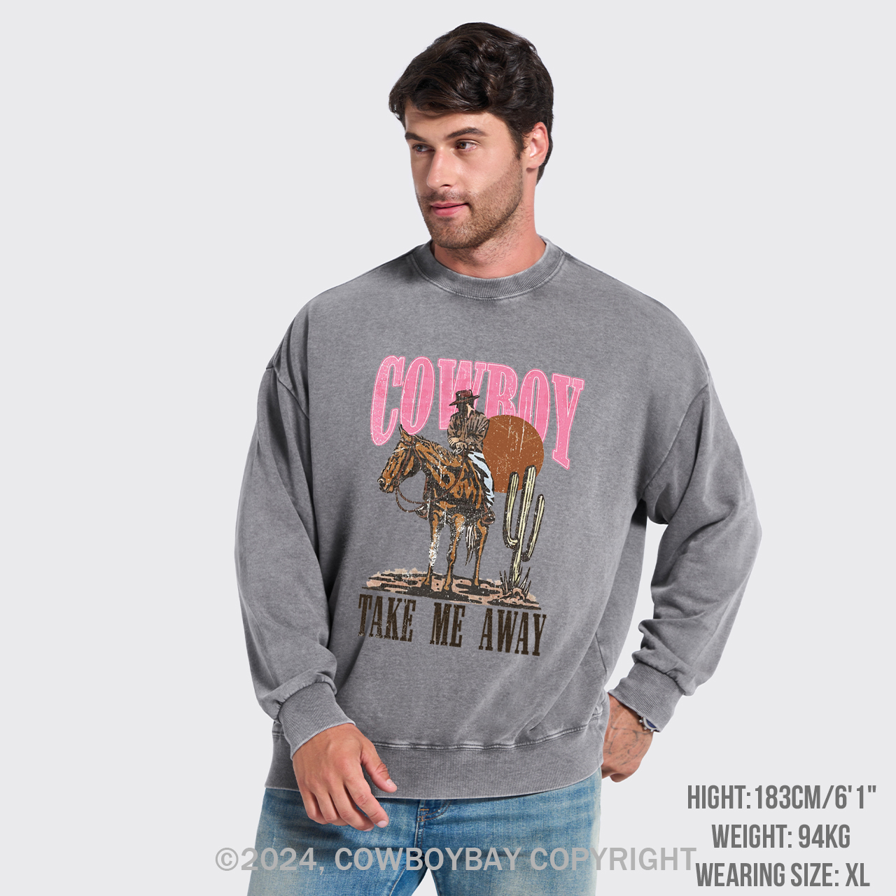 Cowboy Take Me Away Western Washed Sweatshirts