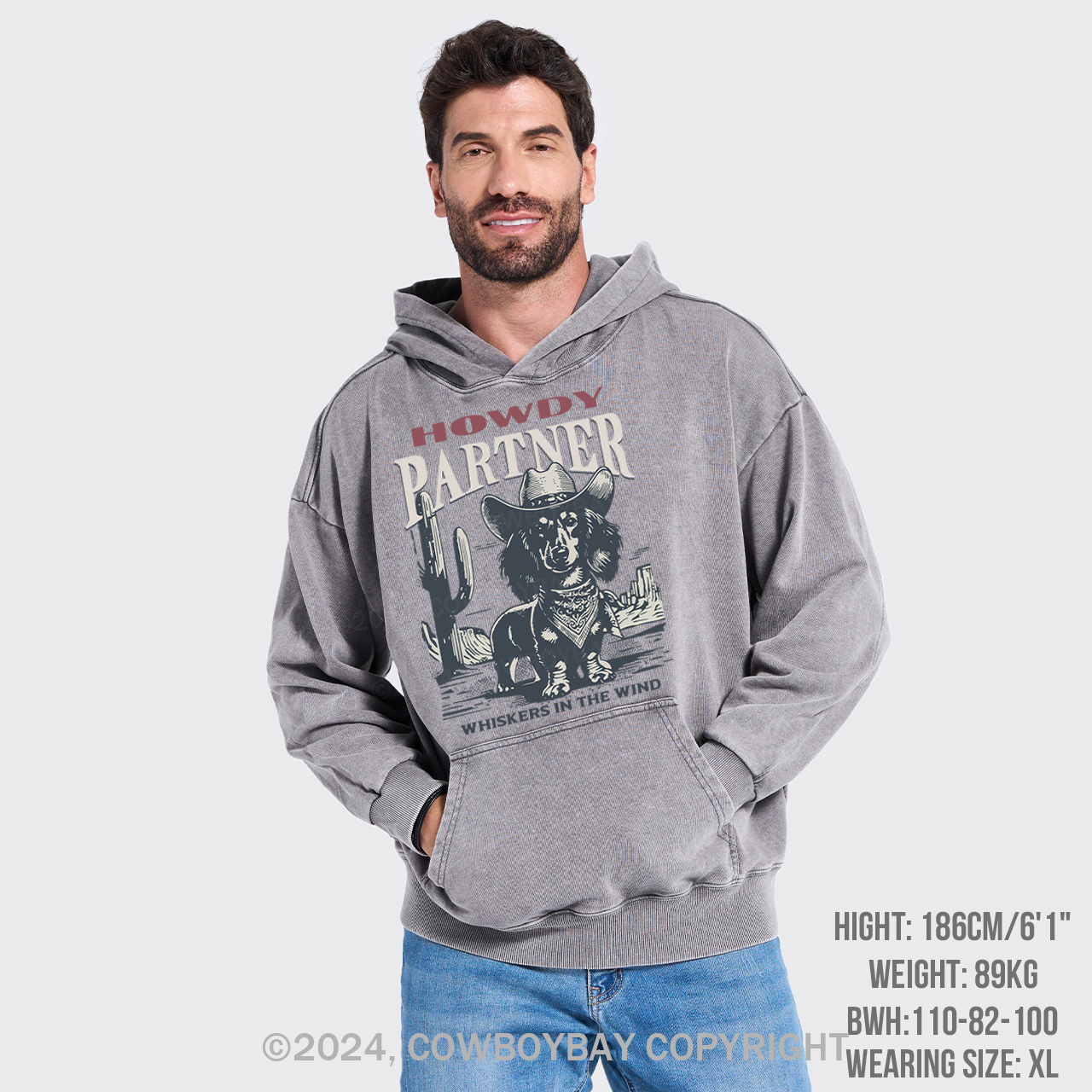Howdy Partner Cowboy Dog Garment-Dye Hoodies