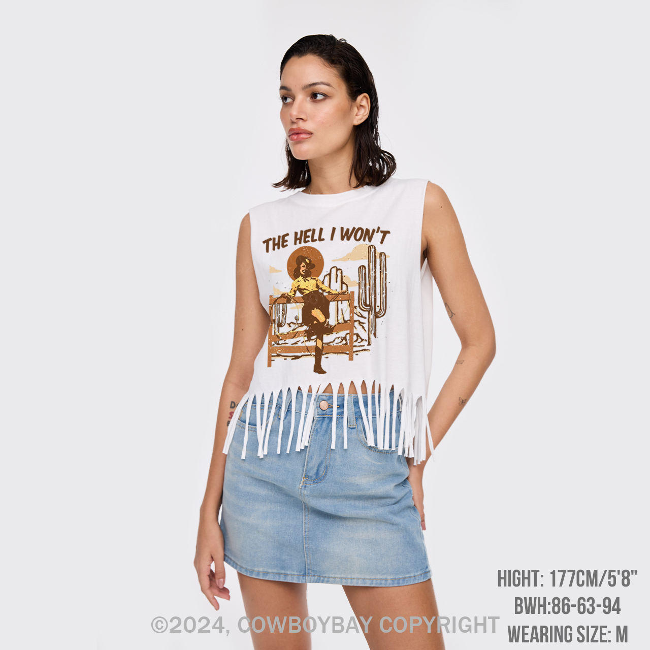 Cowgirl The Hell I won't Fringe Tank