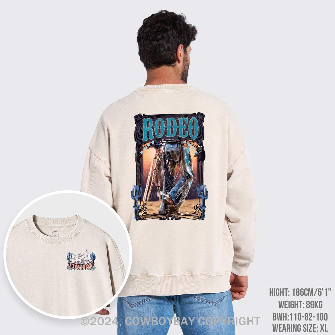 Western Rodeo Wild Cowboy Washed Sweatshirts