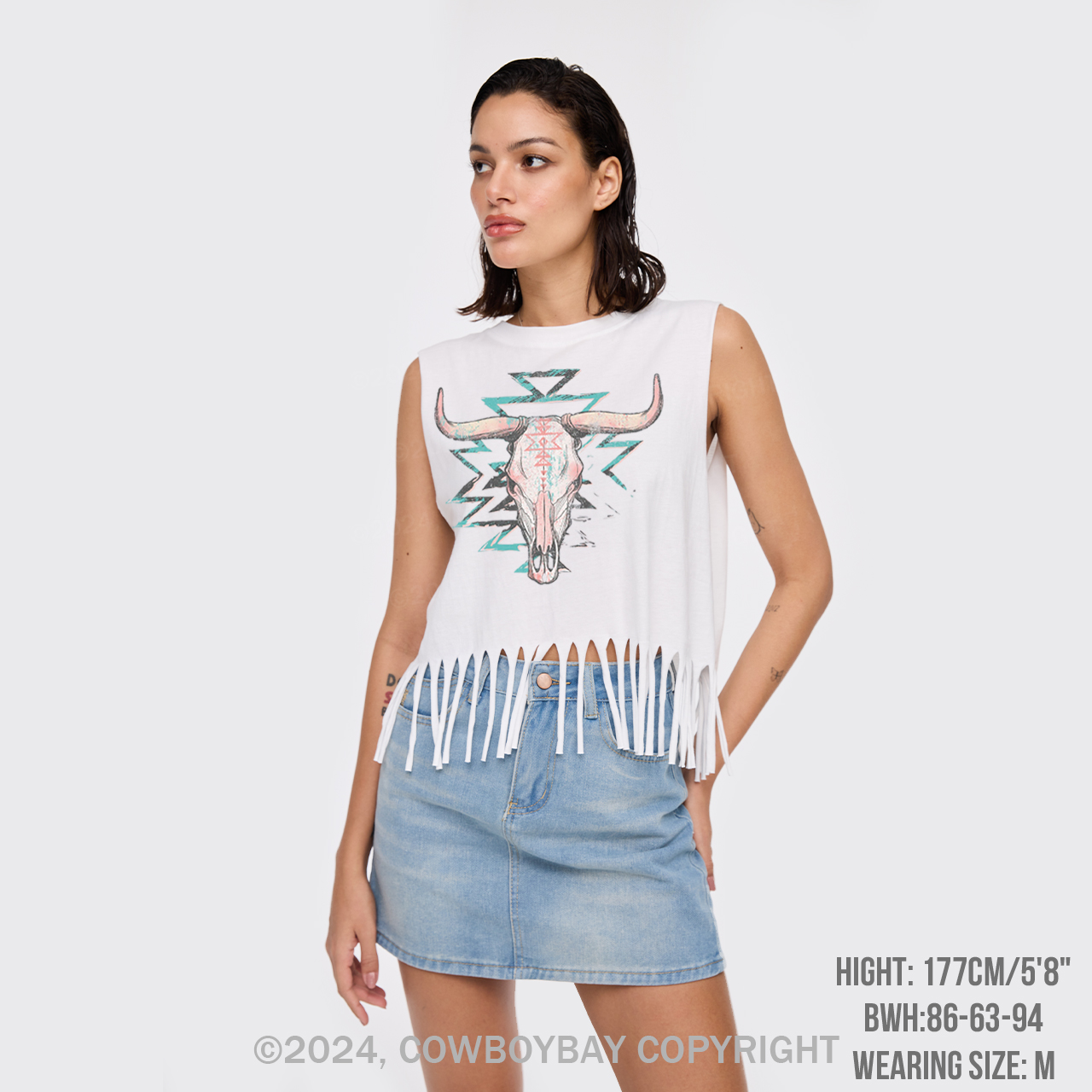 Aztec Cow Bull Fringe Tank