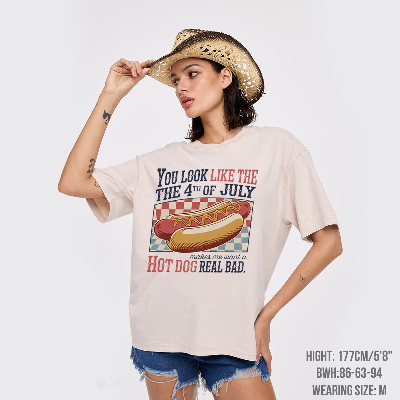 Funny 4th July-Makes Me Want A Hot Dog Garment-dye Tees