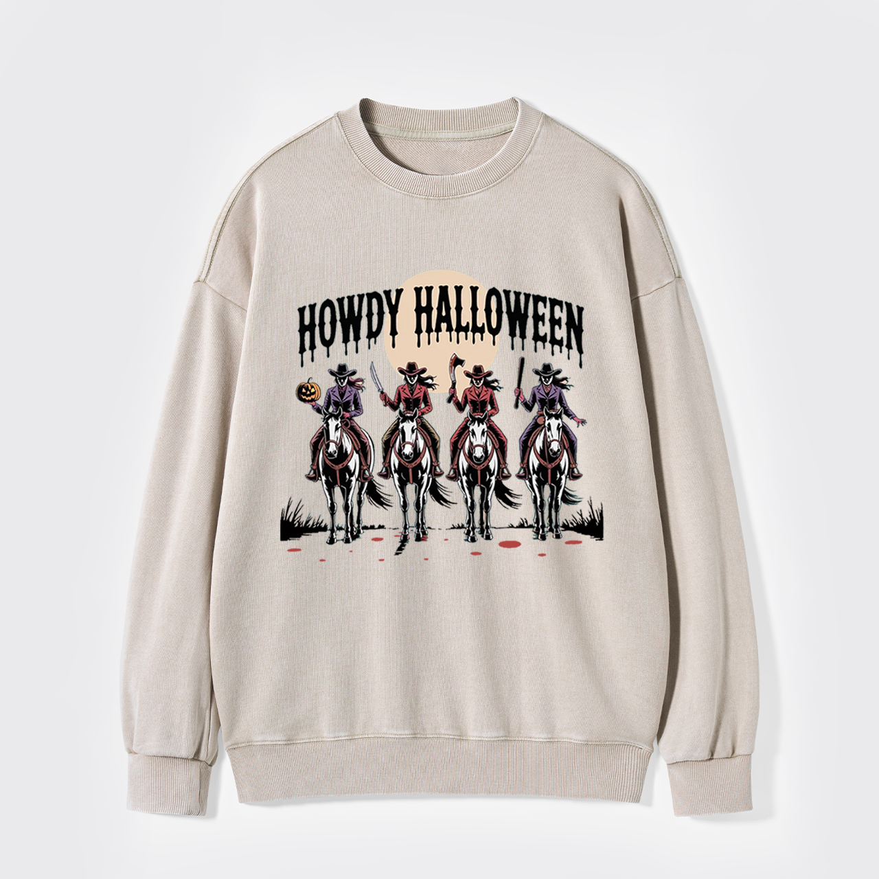 Cowgirl Riding Halloween Washed Sweatshirts