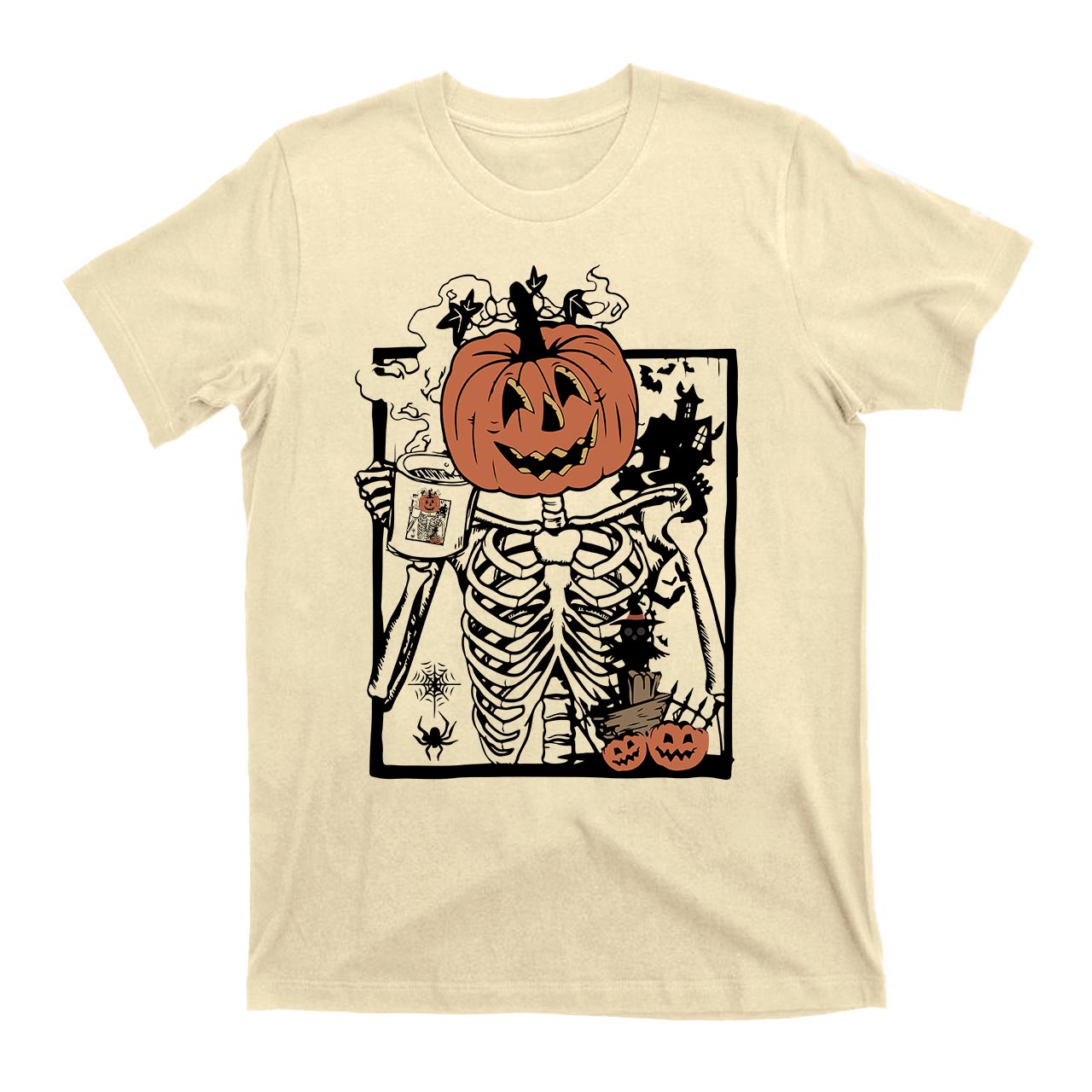 Skeleton Pumpkin Coffee Halloween T-Shirts