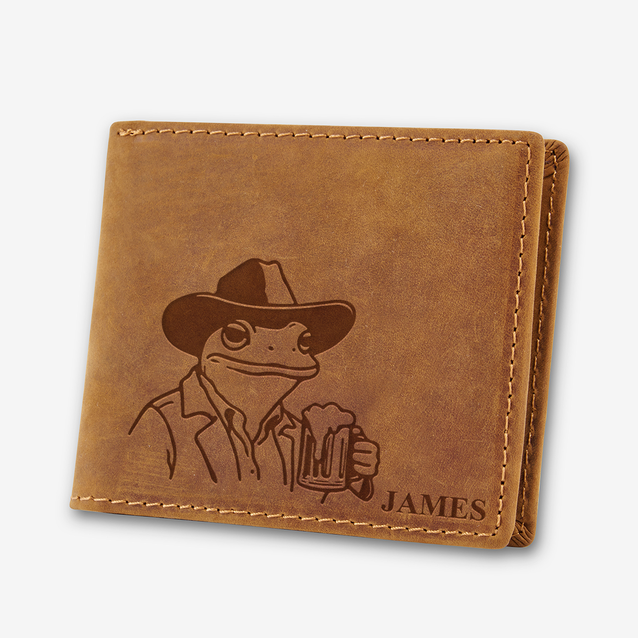 Personalized Vintage Leather Wallet_Frog Beer