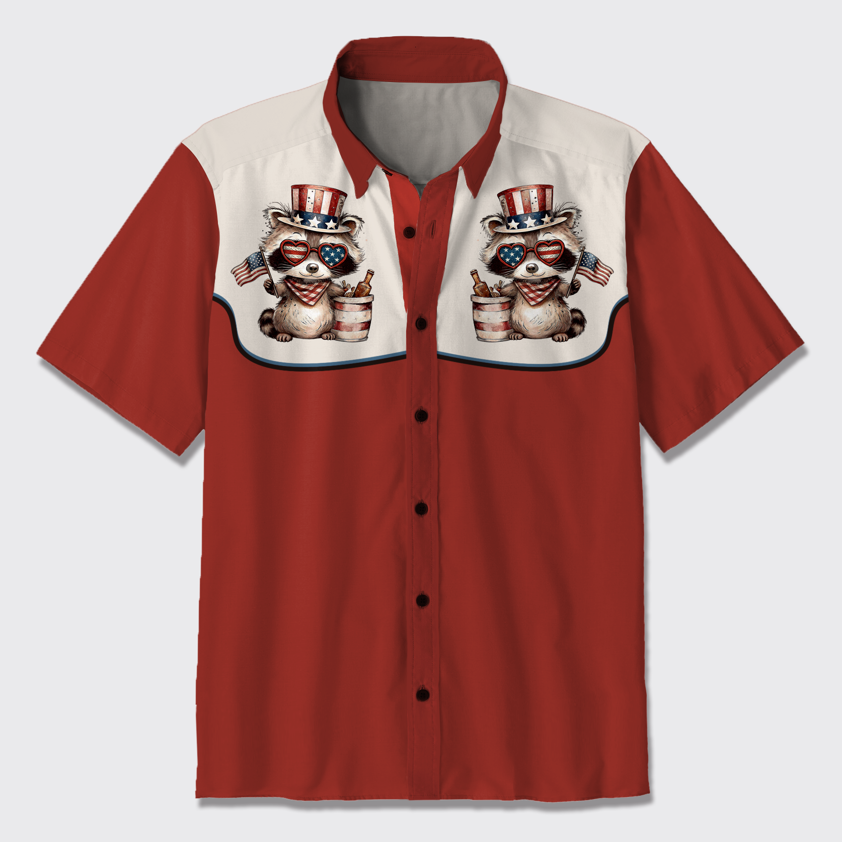 Funny Raccoon-4th Of July Button Up Shirts
