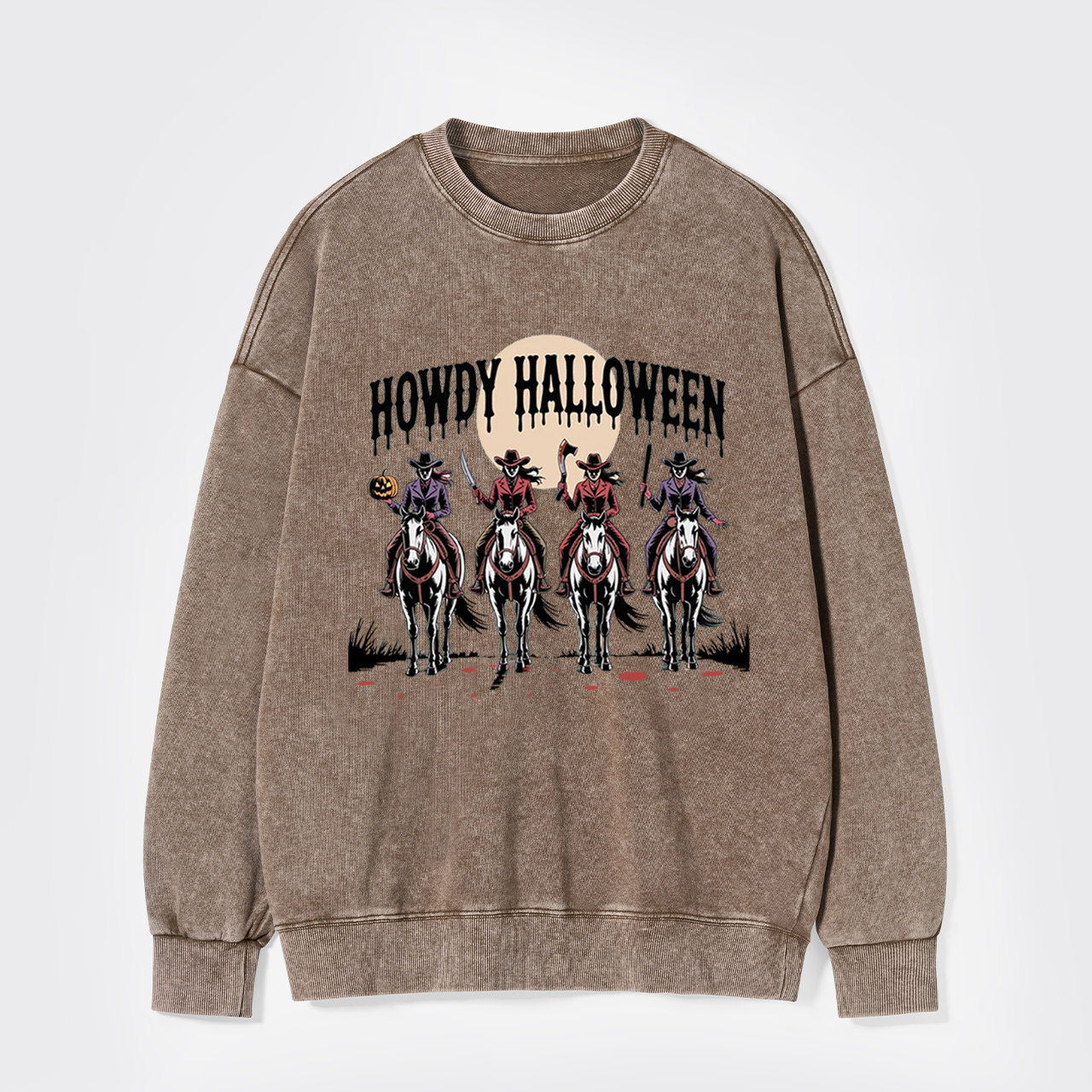 Cowgirl Riding Halloween Washed Sweatshirts