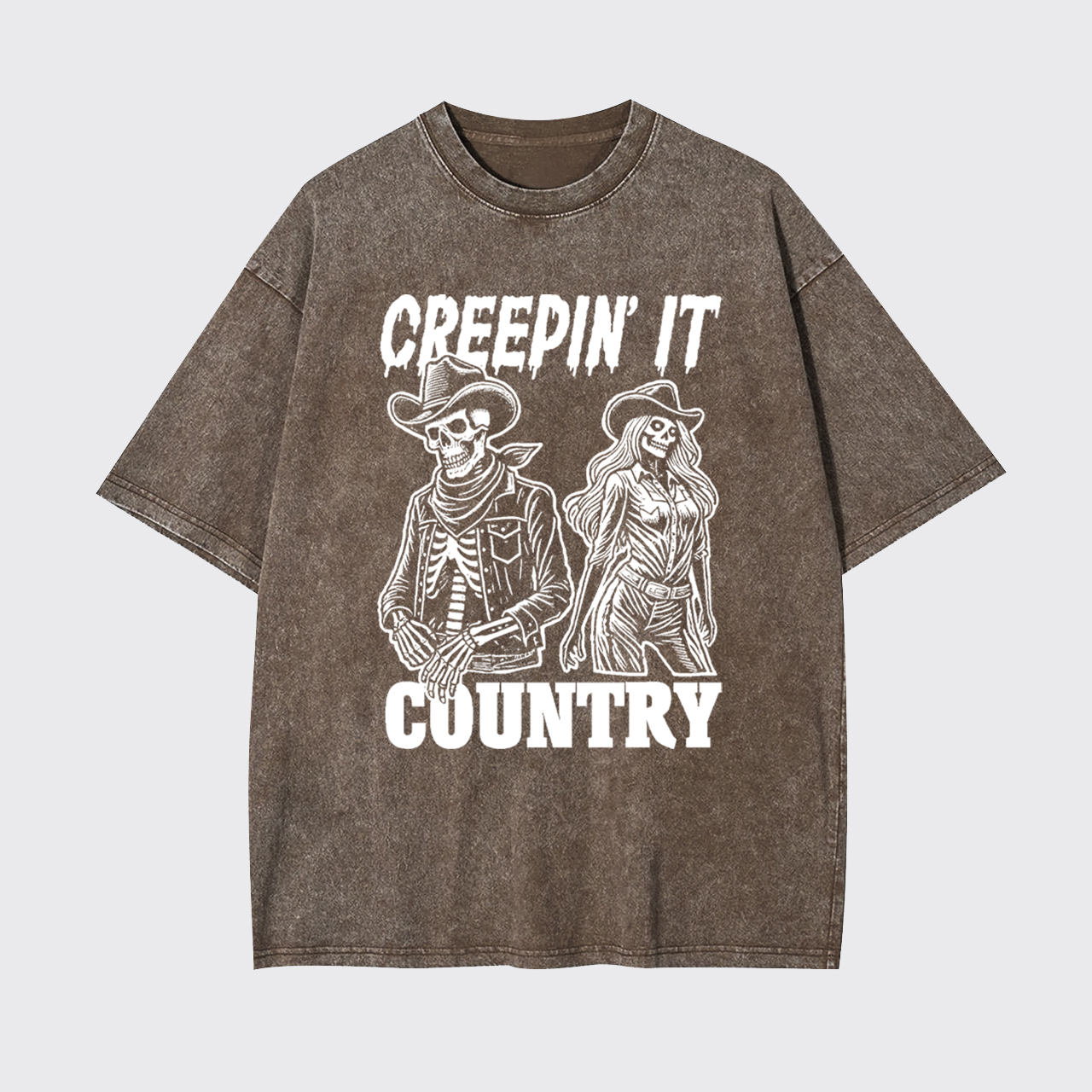 Creepin' It Cowboy Skeleton Cowgirl Ghost Garment-dye Tees