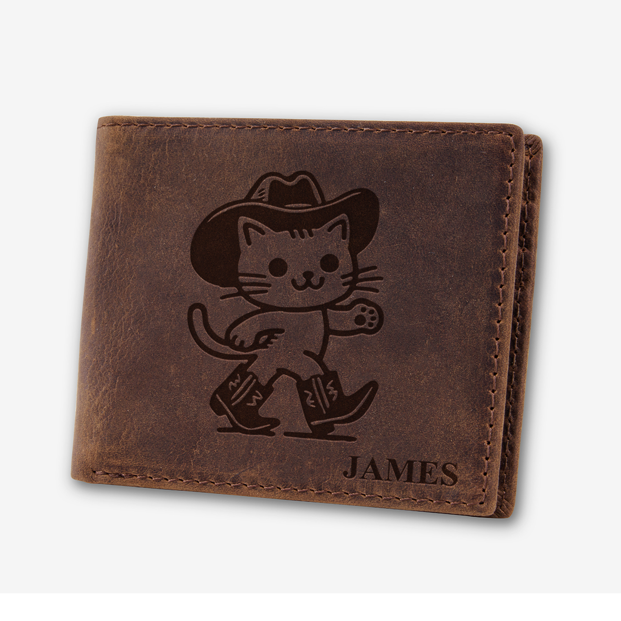 Personalized Vintage Leather Wallet_Cat