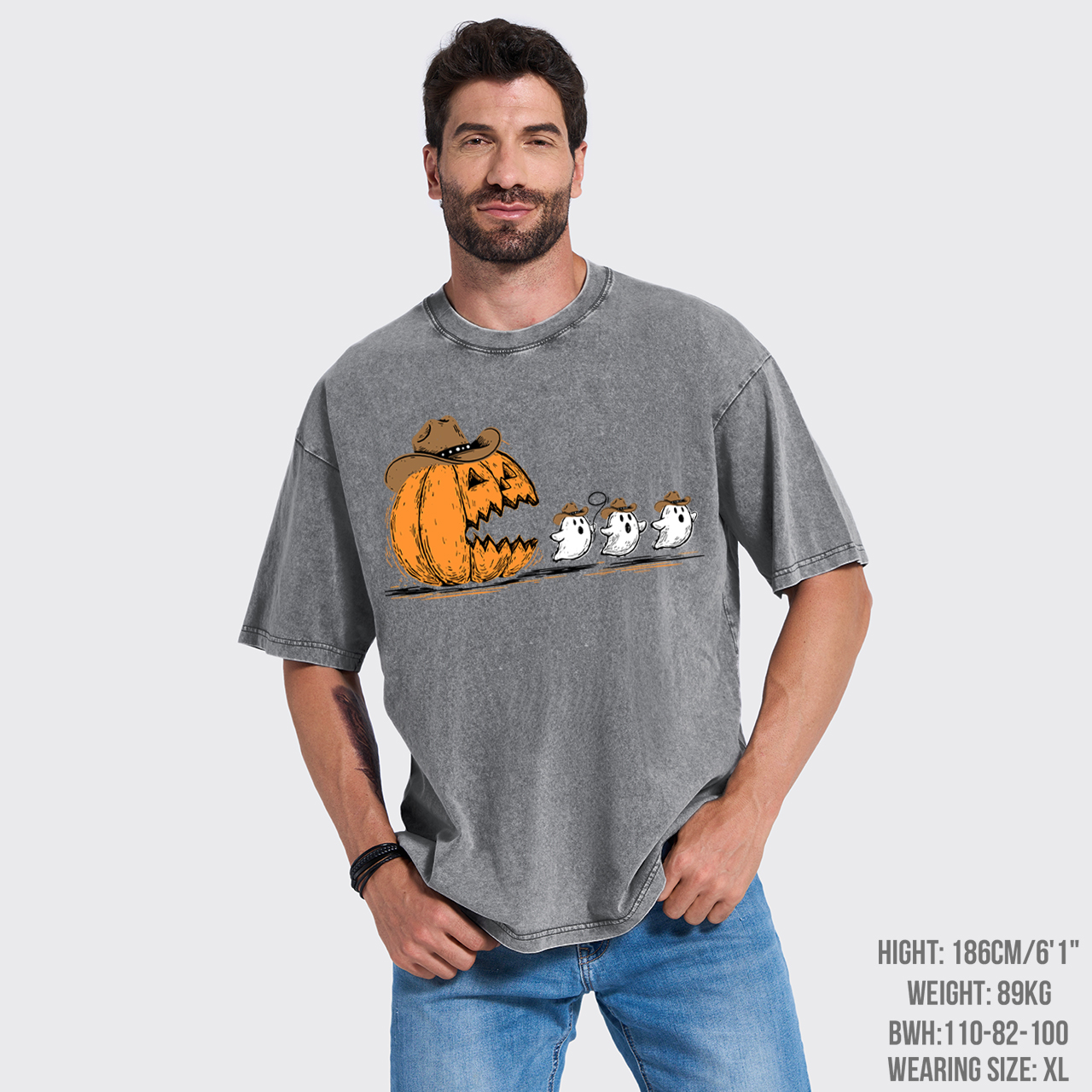 Spooky Halloween Pumpkin Chasing Ghost Garment-dye Tees