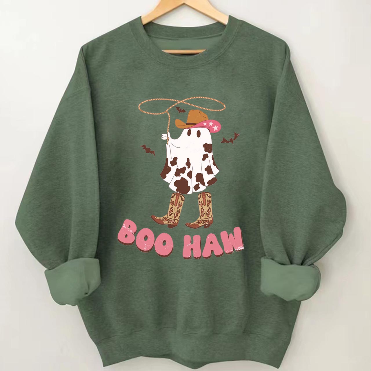 Boo Haw Ghost Cowboy Boot Fall Sweatshirt